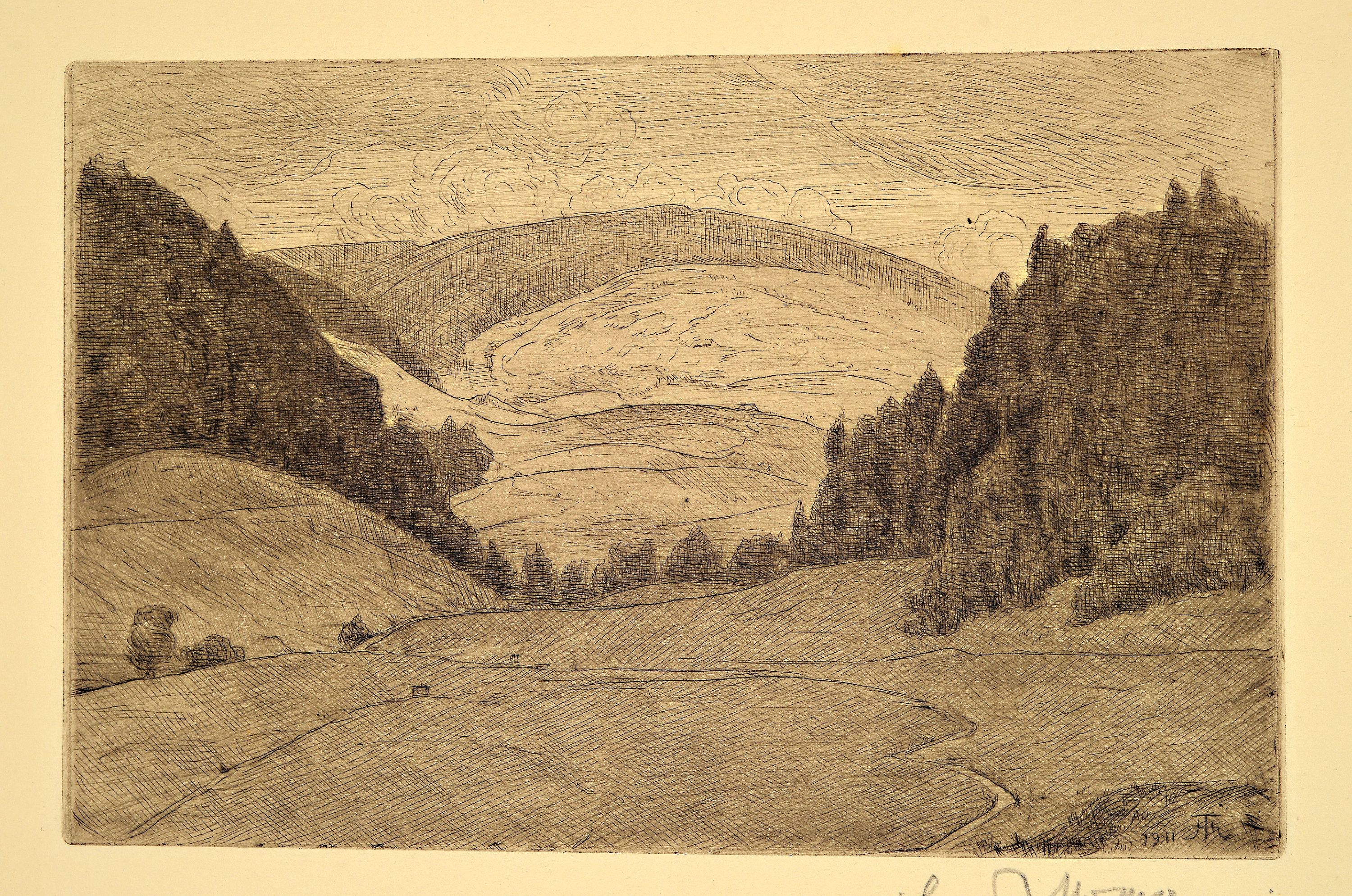 Detail l: Hans Thoma, 1839 Bernau - 1924 Karlsruhe, drei Radierungen: a. Selbstbildnis 1839-1919, handsigniert, Lichtschaden, gebräunt, ca. 44.5 x 33.5 cm, b. ...