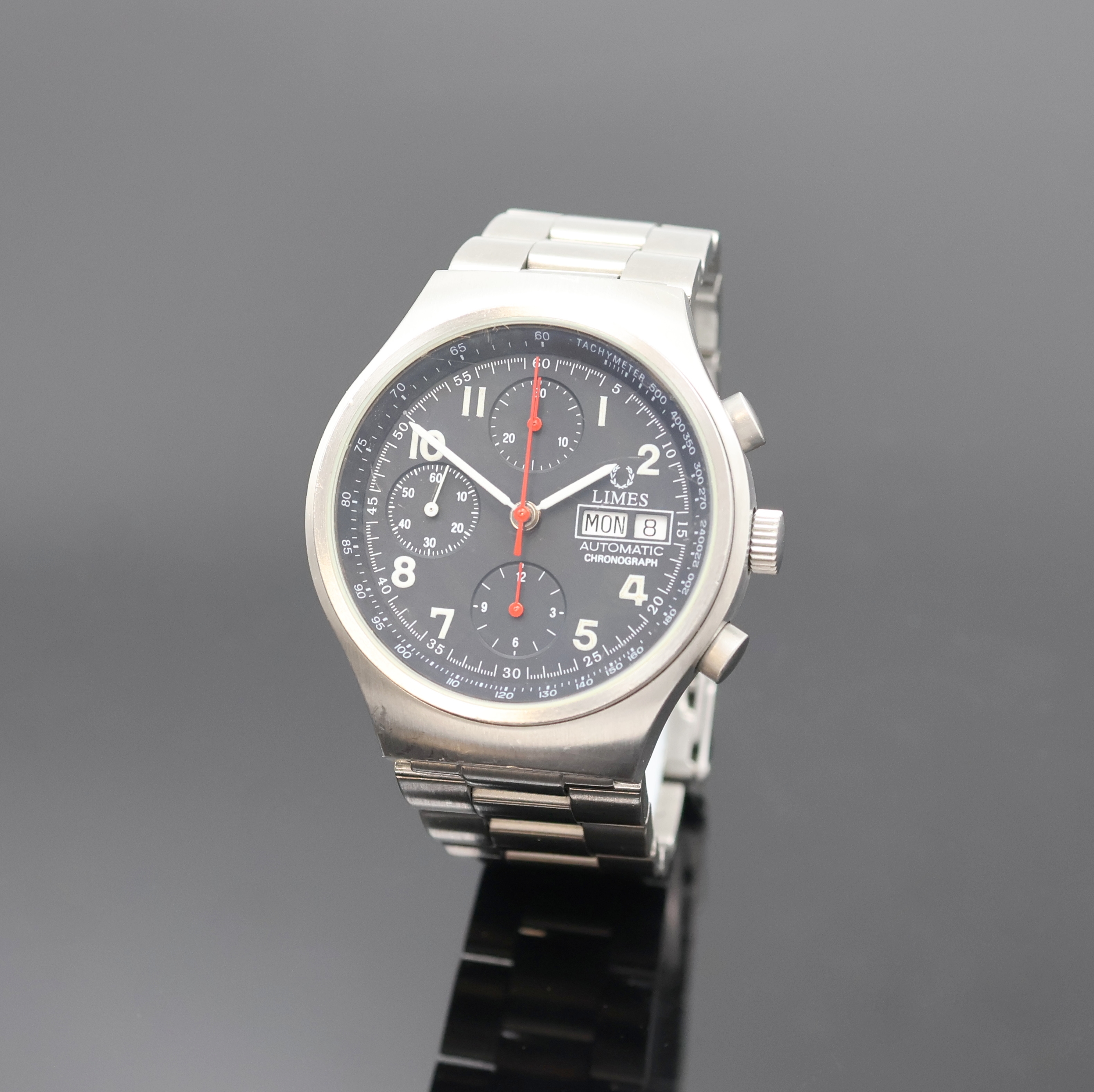 Image 27002197 - LIMES Armbandchronograph in Stahl, Schweiz um 2000, Automatik, beids. vergl. Geh., Boden ...