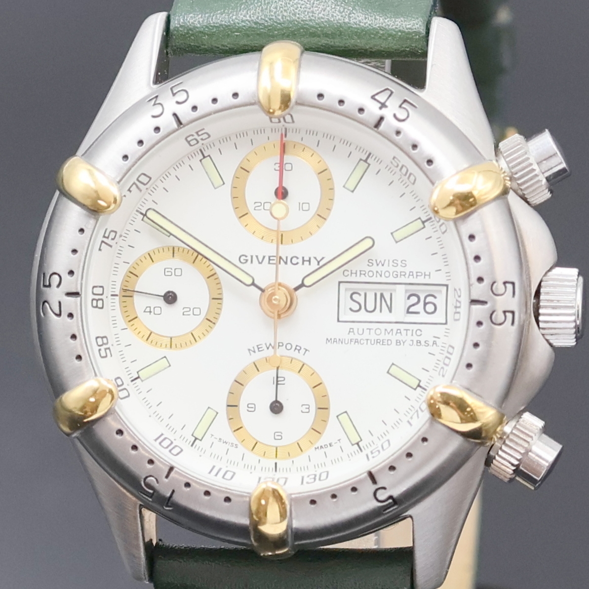 Detail a: GIVENCHY Armbandchronograph Modell Newport, Schweiz 1990er Jahre, Automatik, Edelstahlgeh., Boden m. Sichtfenster aufgedr., Lünette m. 60er Teilung ...