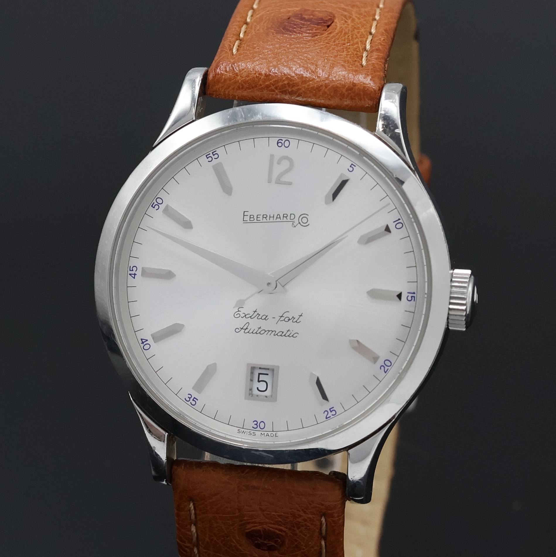 Detail a: EBERHARD & CO Armbanduhr Extra-fort Referenz 41018, Schweiz um 2005, Automatik, Edelstahlgeh., Boden 6-fach verschr., Krone verschr., silb. Zifferbl. ...