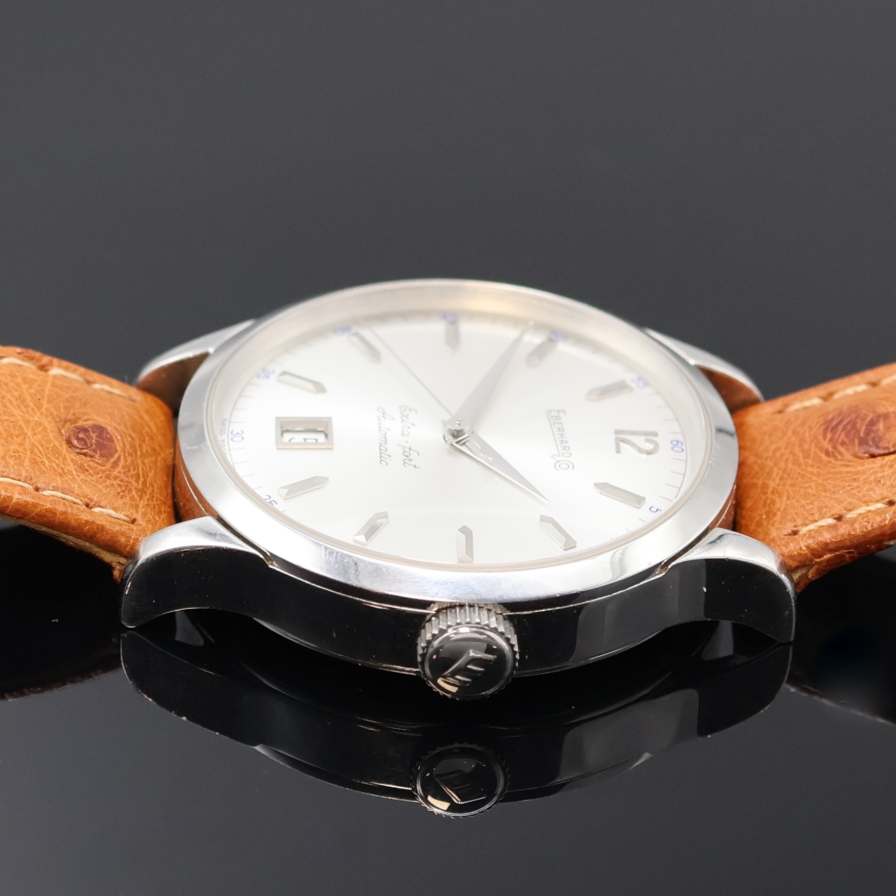 Detail b: EBERHARD & CO Armbanduhr Extra-fort Referenz 41018, Schweiz um 2005, Automatik, Edelstahlgeh., Boden 6-fach verschr., Krone verschr., silb. Zifferbl. ...