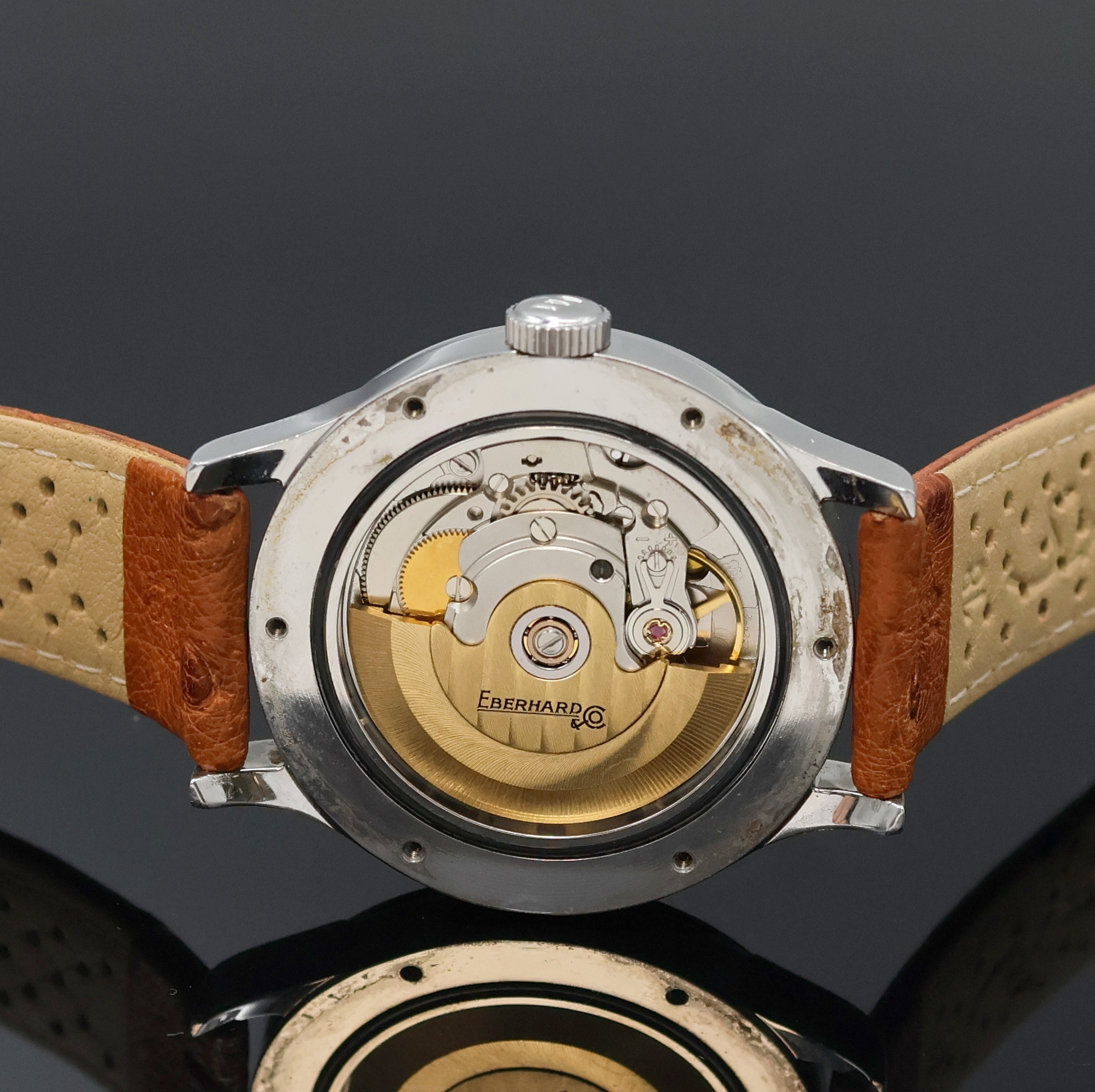 Detail d: EBERHARD & CO Armbanduhr Extra-fort Referenz 41018, Schweiz um 2005, Automatik, Edelstahlgeh., Boden 6-fach verschr., Krone verschr., silb. Zifferbl. ...