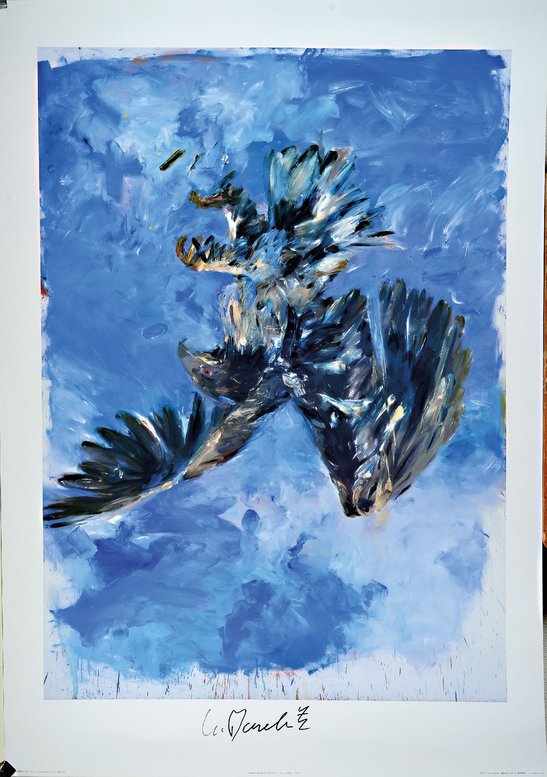 Detail k: Georg Baselitz, geb. 1938, Adler, Farboffset nach einem Gemälde von 1972, handsign., hrsg. von Pinakothek der Moderne 2007, ca. 75x105cm