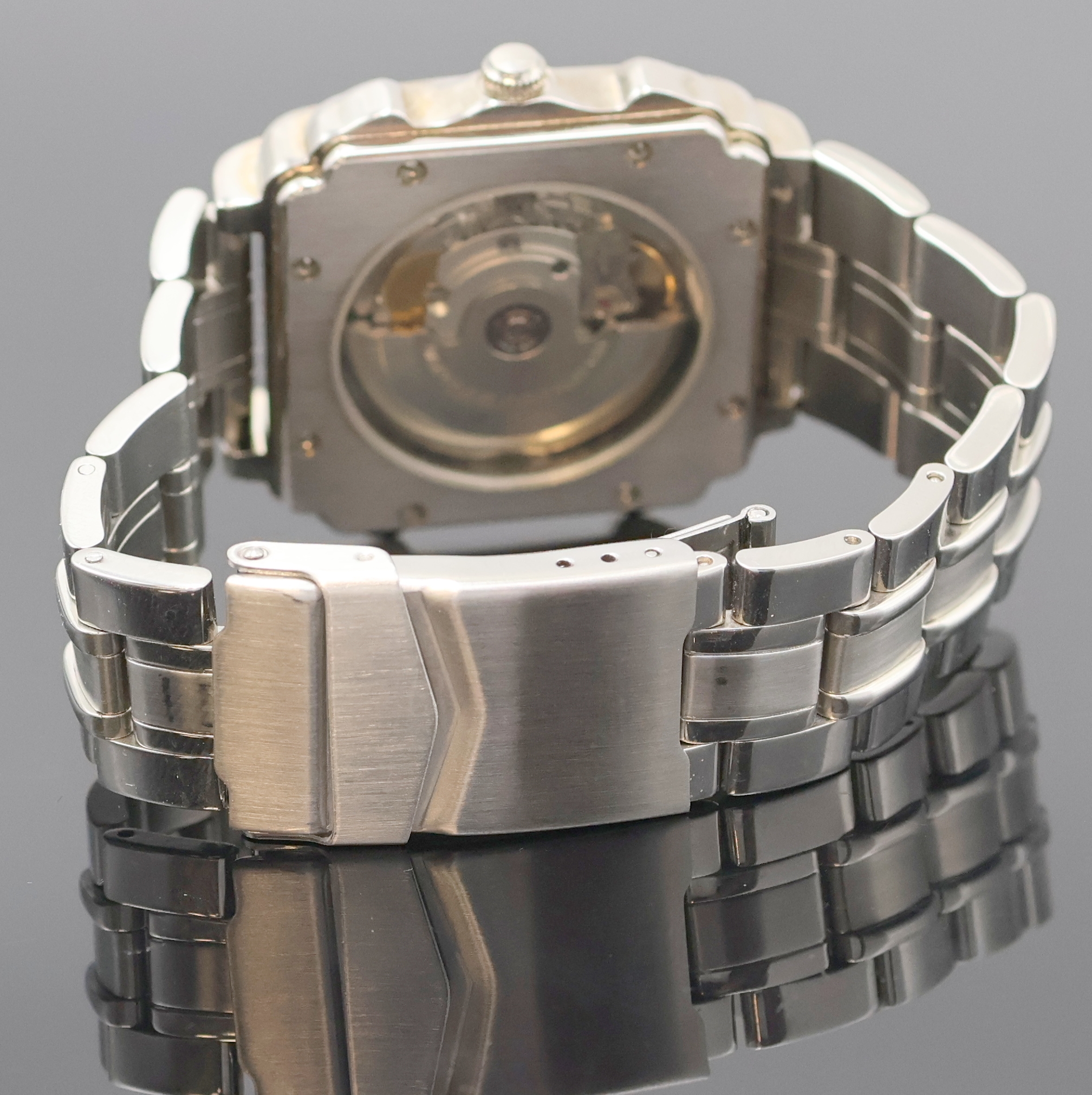 Detail c: ZENO De Luxe Herrenarmbanduhr in Stahl, Schweiz um 1995, Automatik, beids. vergl. Geh., Krone verschr., Boden 8-fach verschr., neutr. Gliederband m. ...