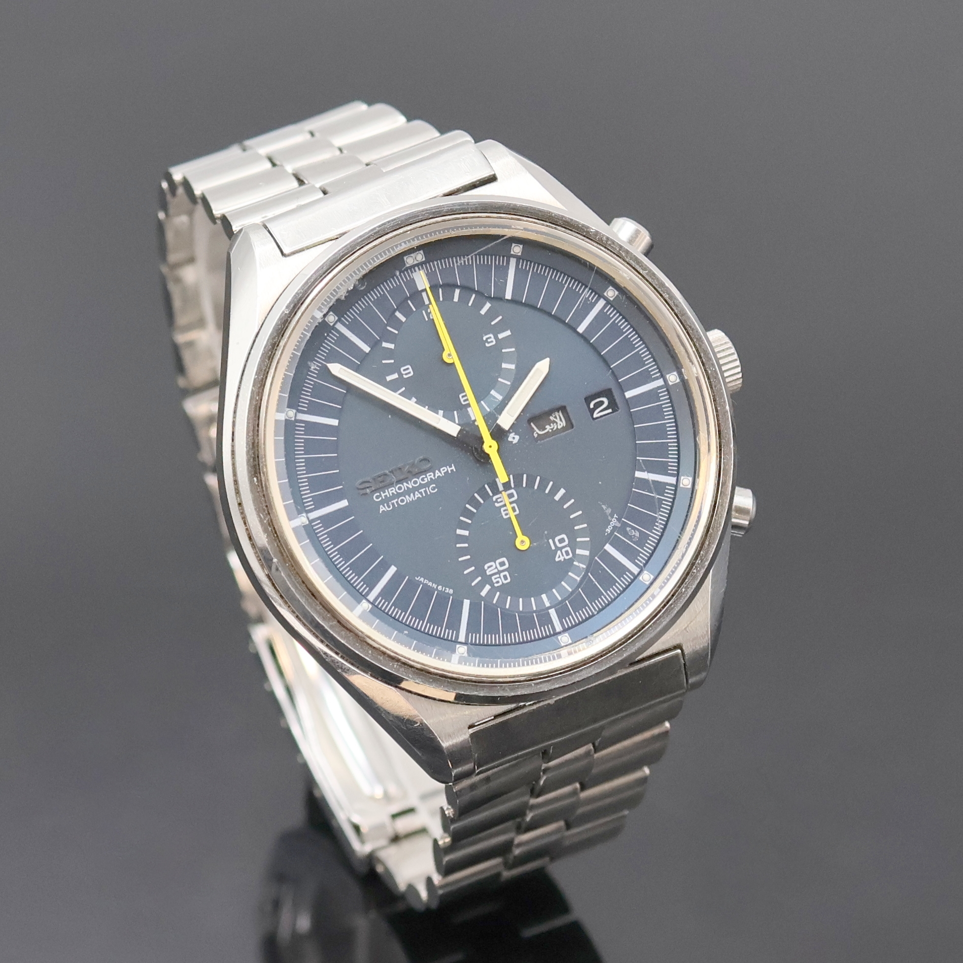 Detail b: SEIKO Jumbo Armbandchronograph Referenz 6138- 3002, Japan um 1975, Automatik, Edelstahlgeh. inkl. orig. Gliederband m. Faltschl., Boden u. Krone ...