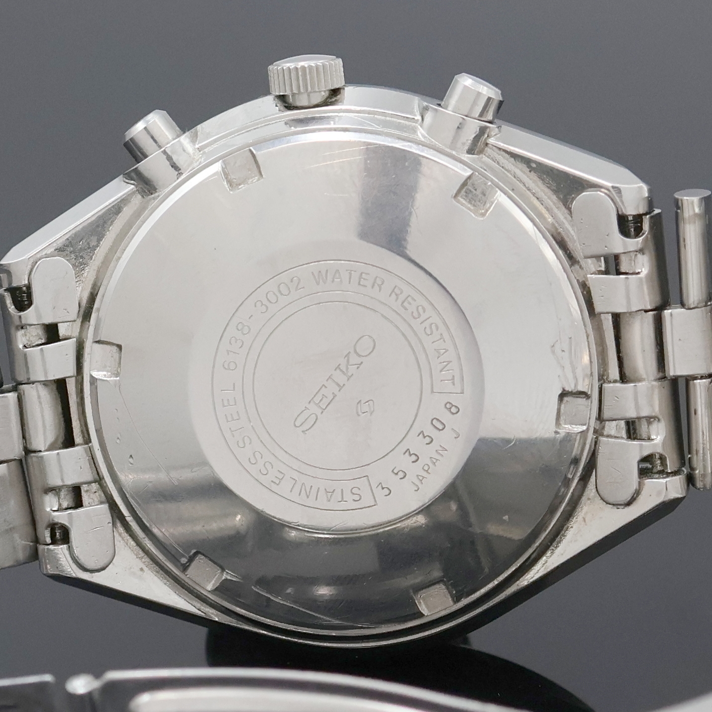 Detail e: SEIKO Jumbo Armbandchronograph Referenz 6138- 3002, Japan um 1975, Automatik, Edelstahlgeh. inkl. orig. Gliederband m. Faltschl., Boden u. Krone ...