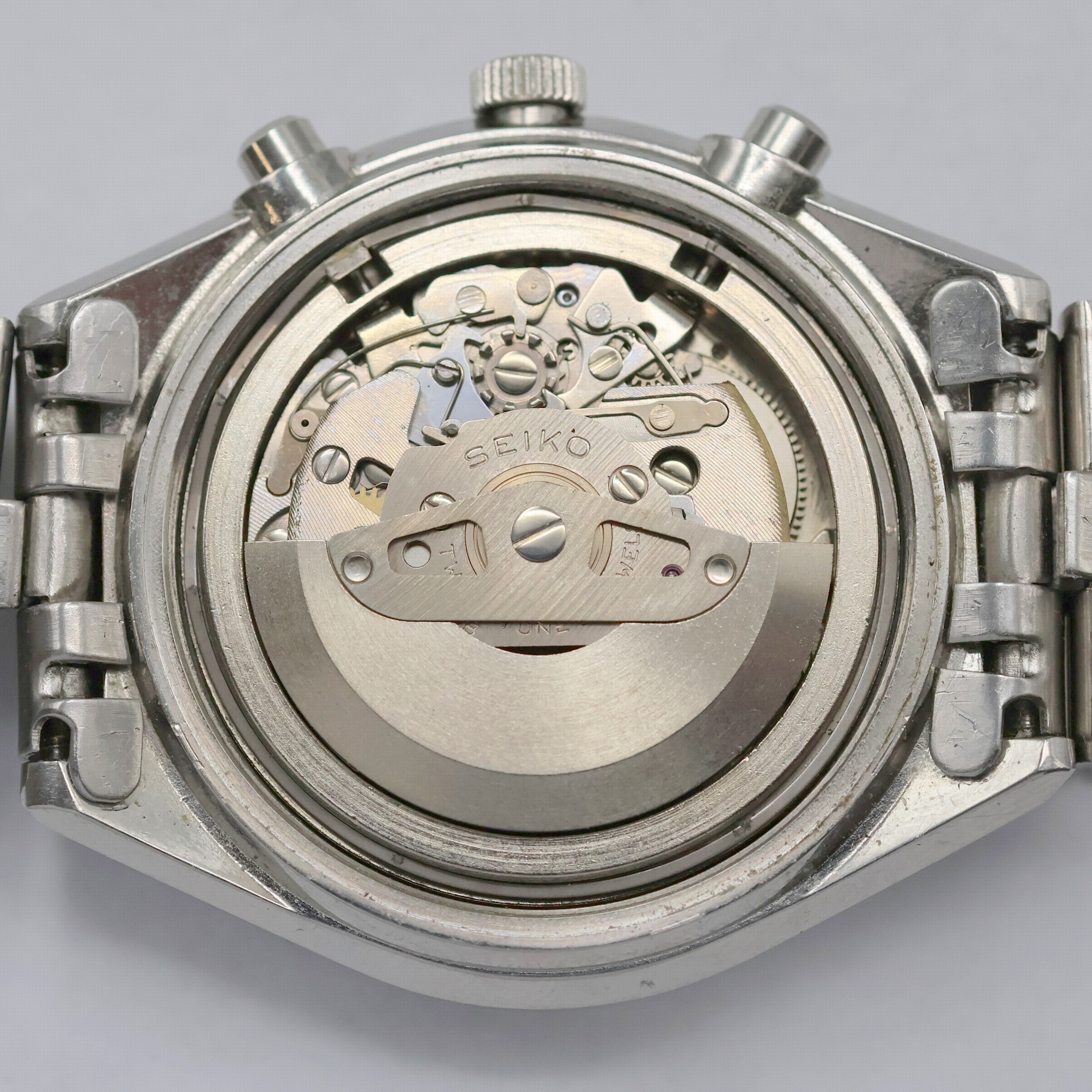 Detail f: SEIKO Jumbo Armbandchronograph Referenz 6138- 3002, Japan um 1975, Automatik, Edelstahlgeh. inkl. orig. Gliederband m. Faltschl., Boden u. Krone ...