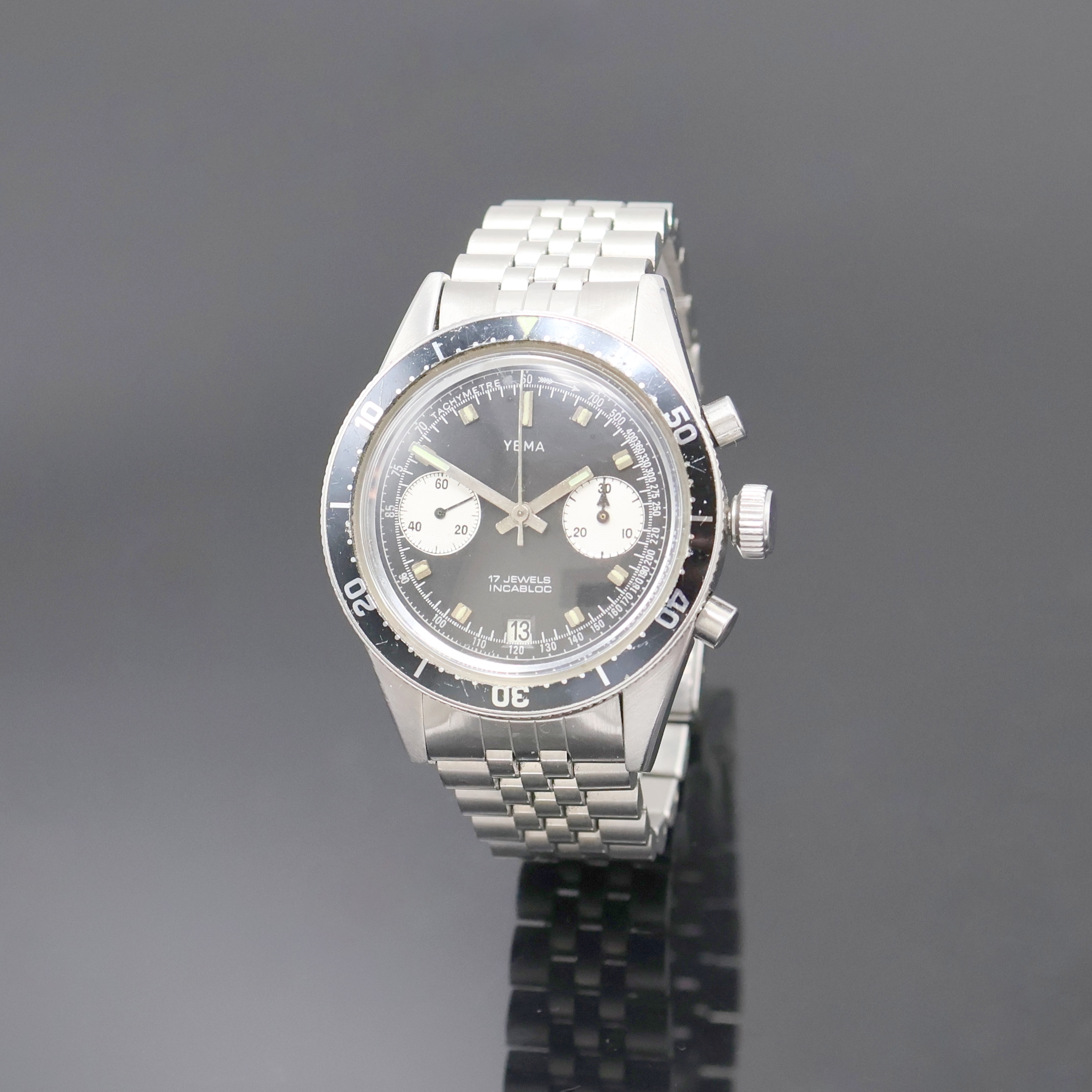 Image 27002293 - YEMA Armbandchronograph in Stahl, Schweiz um 1970, Handaufzug, Boden verschr., neutr. ...