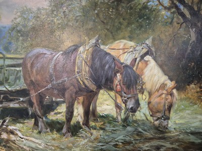 27002201b - Hans Hachel ?, 20. Jh., , Zweispänner bei der Rast, Öl/Lwd, unleserlich signiert, ca 70 ...