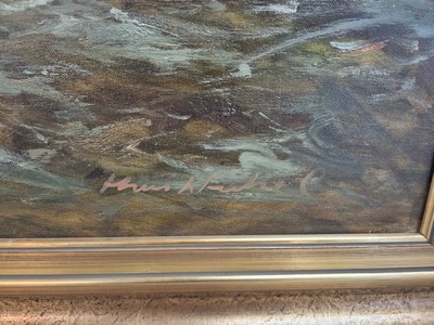 27002201c - Hans Hachel ?, 20. Jh., , Zweispänner bei der Rast, Öl/Lwd, unleserlich signiert, ca 70 ...