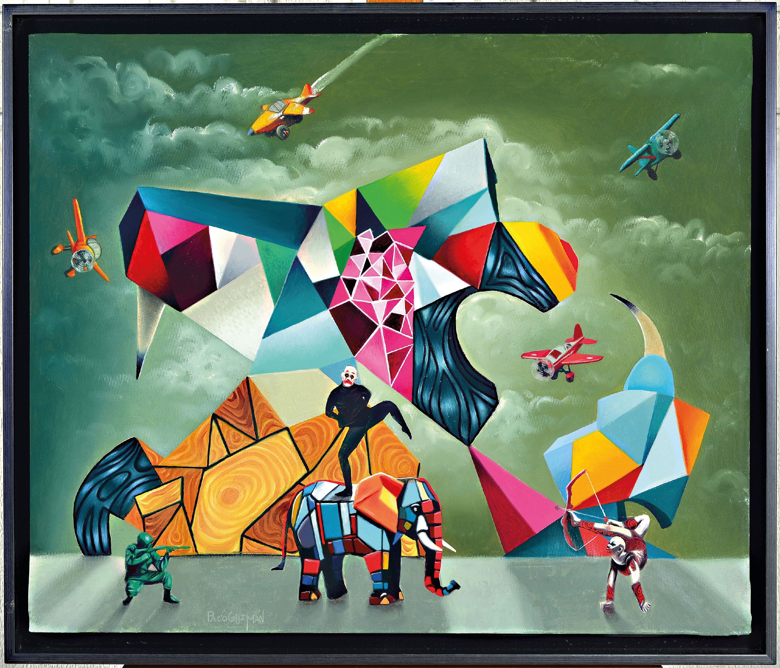 Image 27002386 - Paco Guzman Morcillo, zeitgen. Künstler, Asedio al Paquidermo, Öl/Lwd, sign., ca. ...