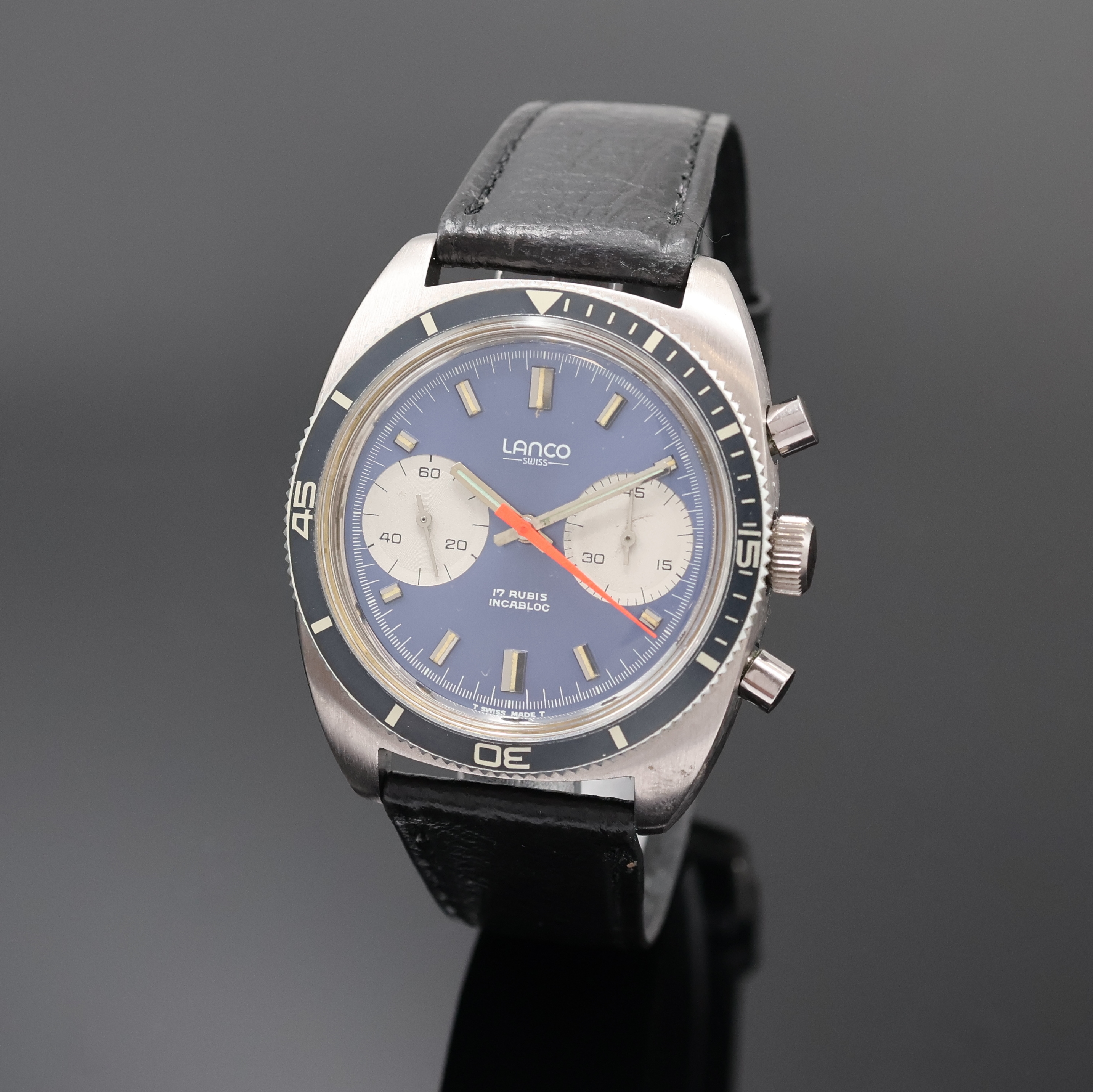 Image 27002388 - LANCO verchromter Armbandchronograph, Schweiz um 1970, Handaufzug, Stahlboden verschr., ...
