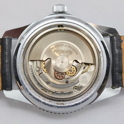 27002322f - MARC NICOLET verchromte Armbanduhr, Schweiz um 1970, Automatik, Stahlboden verschr., ...