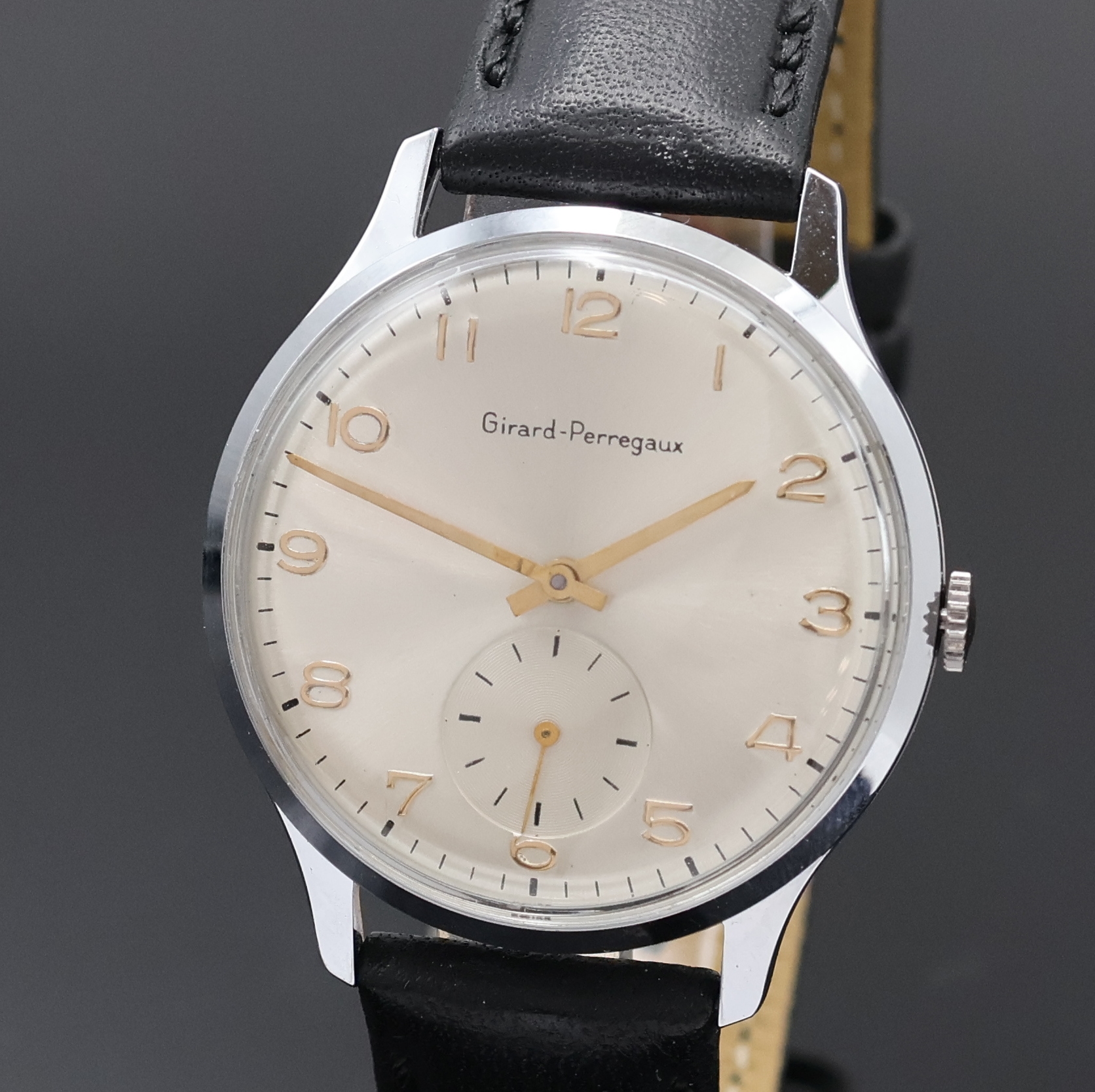 Detail a: GIRARD PERREGAUX Armbanduhr im neutralen Gehäuse, Schweiz um 1950, Handaufzug, neutr. Geh. beids. vergl., Boden aufgedr., silb. Zifferbl. rest., ...
