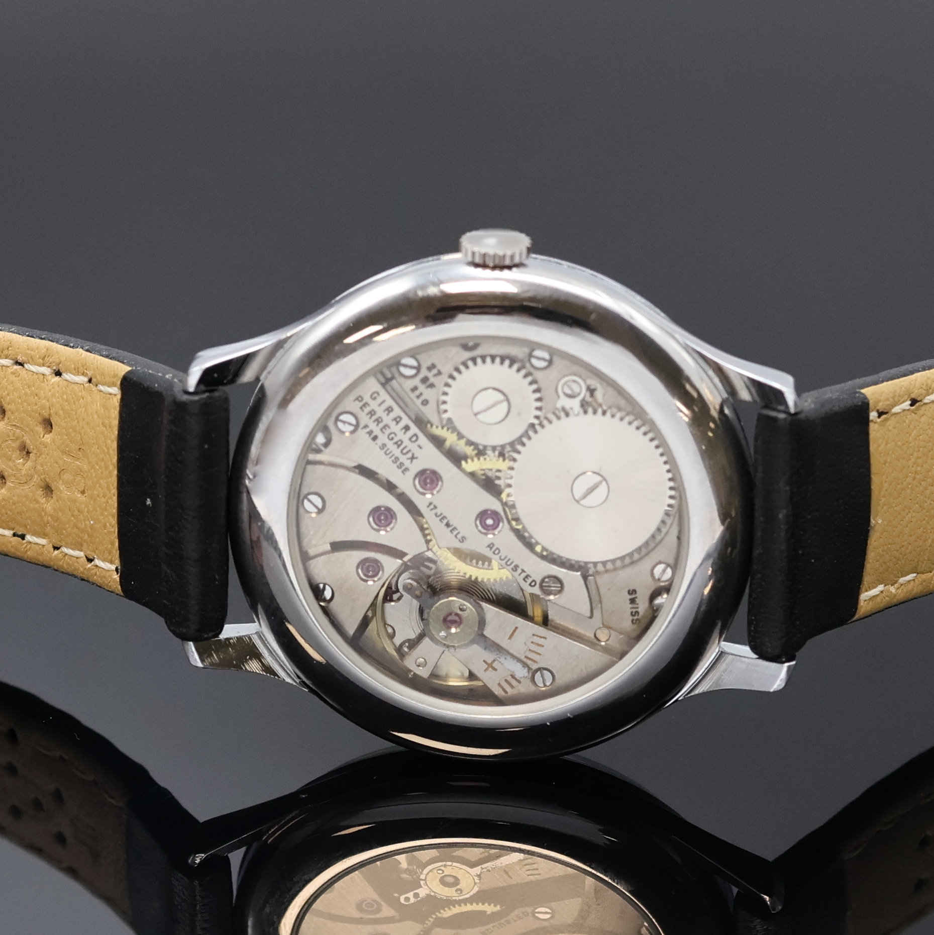 Detail c: GIRARD PERREGAUX Armbanduhr im neutralen Gehäuse, Schweiz um 1950, Handaufzug, neutr. Geh. beids. vergl., Boden aufgedr., silb. Zifferbl. rest., ...