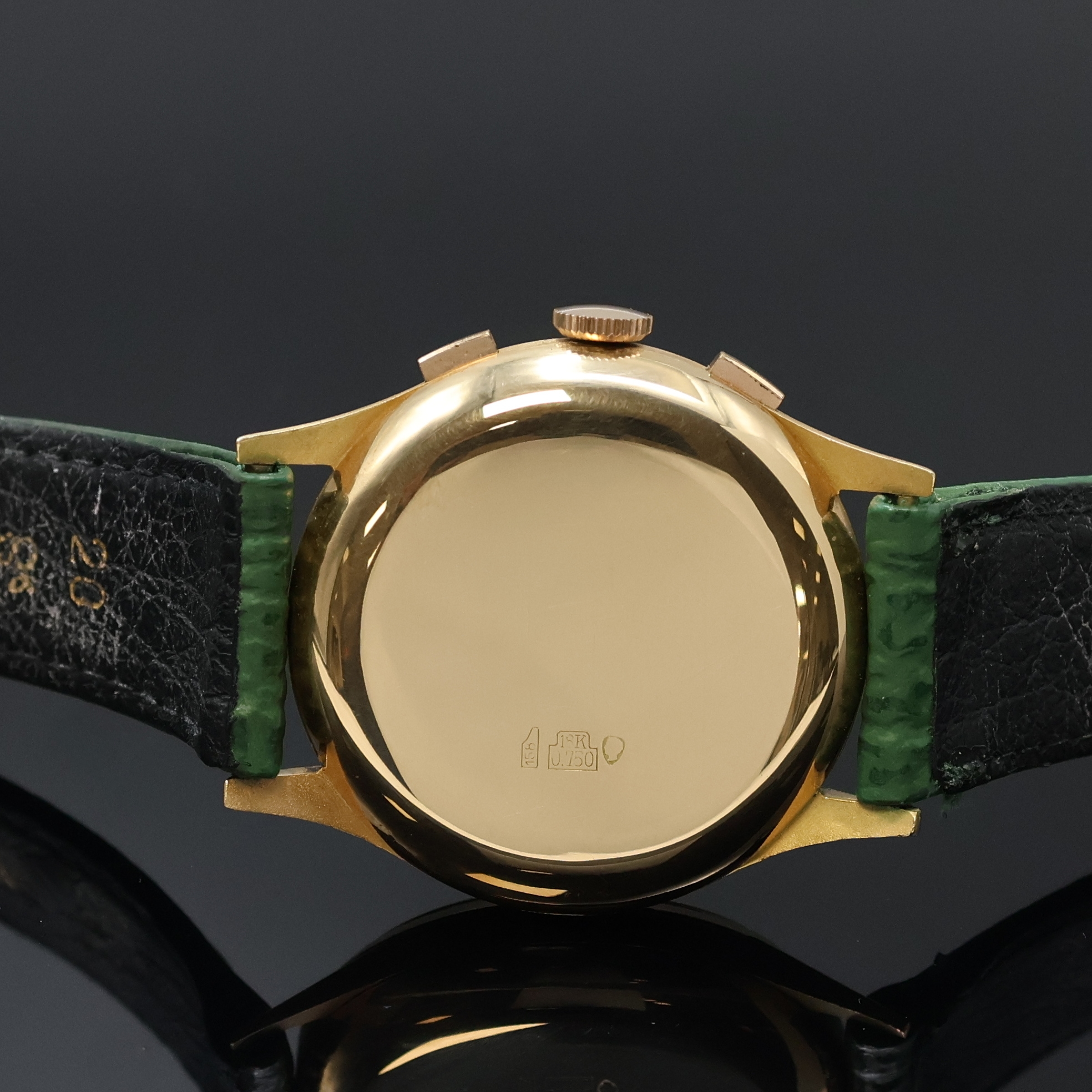 Detail c: MEDICAL Armbandchronograph in RoseG 750/000, Schweiz um 1950, Handaufzug, Boden aufgedr., silb. Zifferbl. rest., aufgel. Std.-Ind., gold. Zeiger, 45 ...