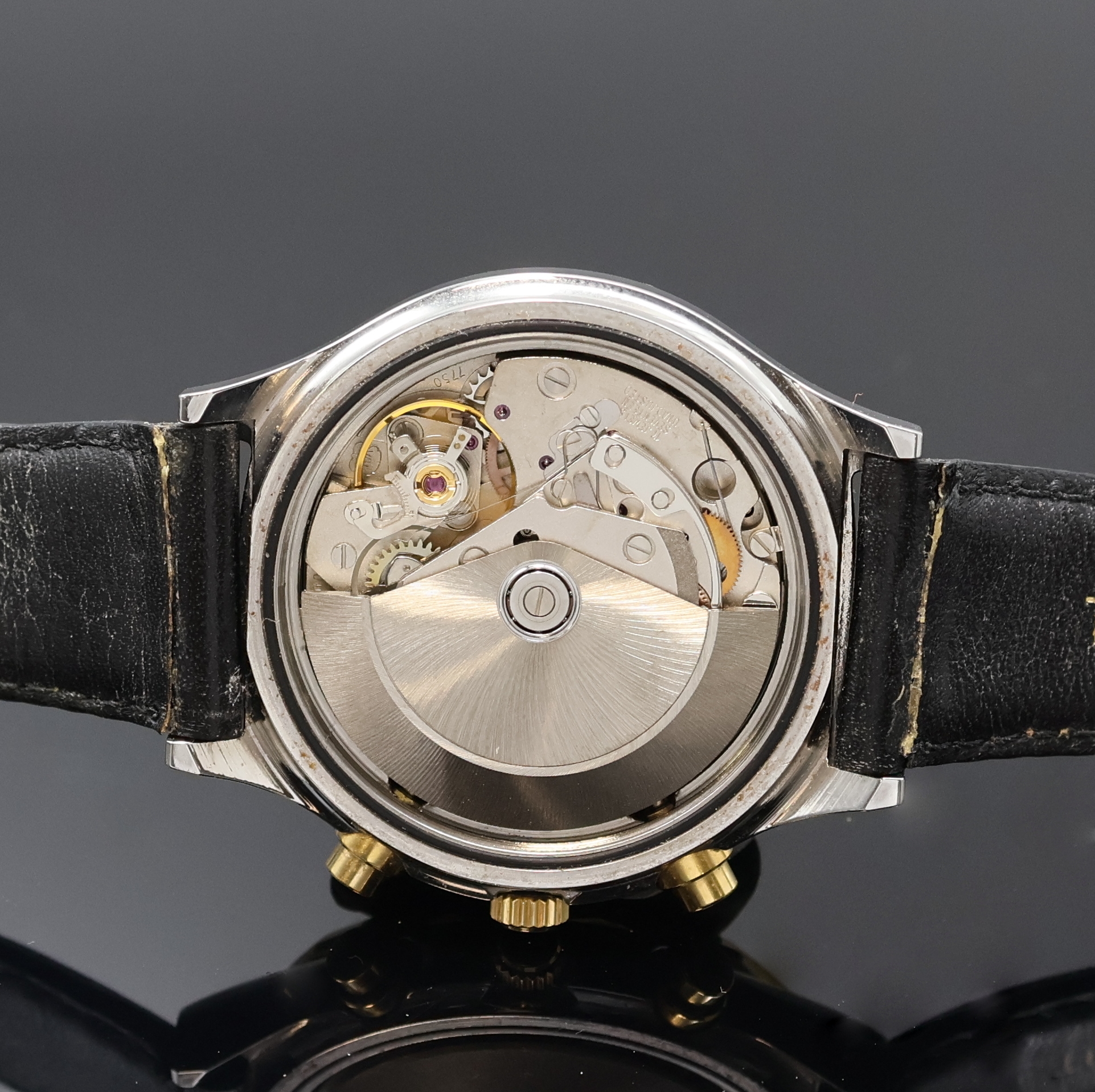 Detail f: TISSOT PRX Armbandchronograph, Schweiz um 1990, Automatik, Stahlgeh. m. verg. 12-eckiger Lünette, Boden verschr., schwarz. Waffel- Zifferbl., gold. ...