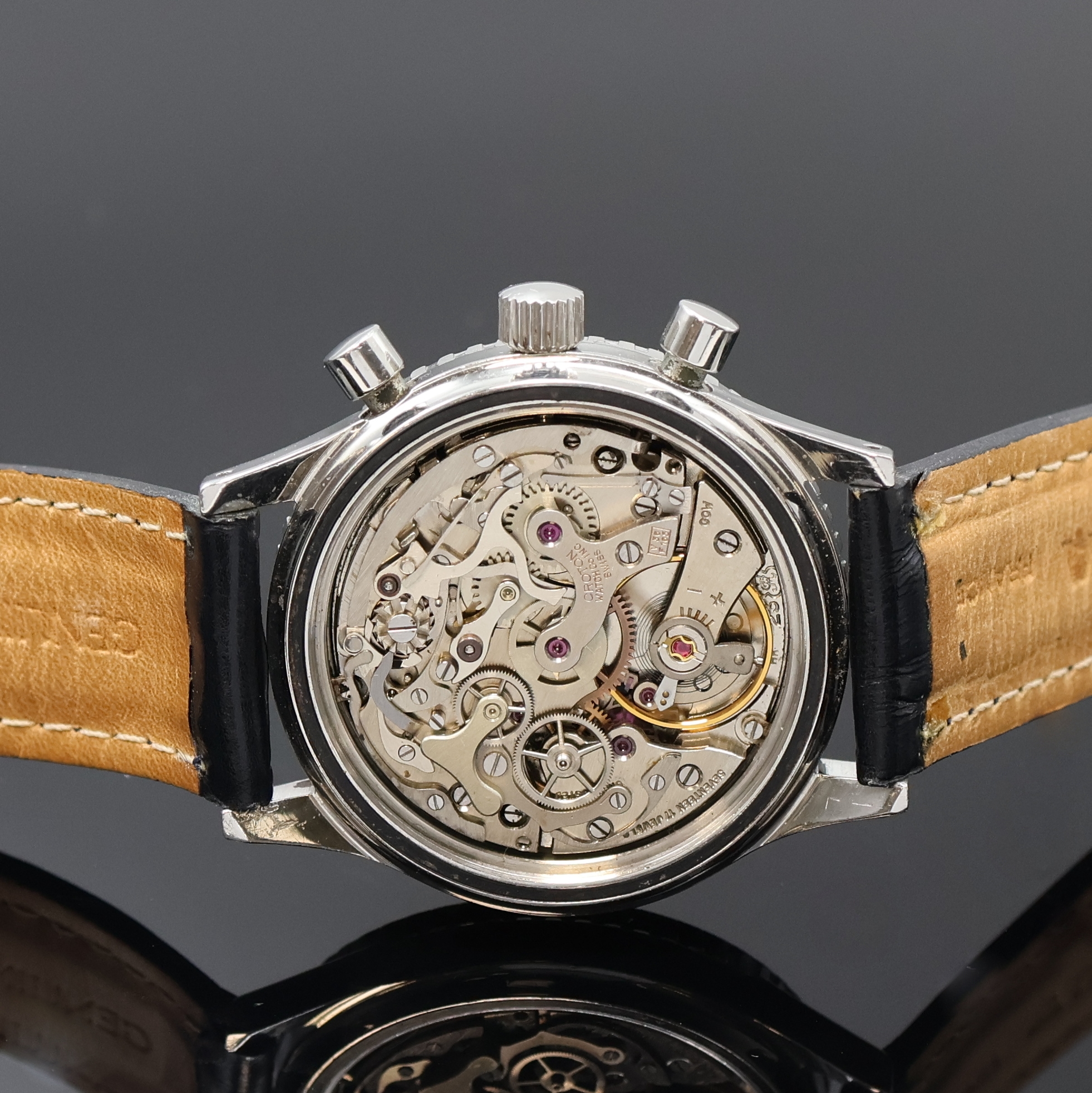 Detail d: CROTON Chronomaster Aviator Sea Diver Armbandchronograph in Stahl, Schweiz 1960er Jahre, Handaufzug, Boden verschr., Lünette m. 60er Teilung beids. ...