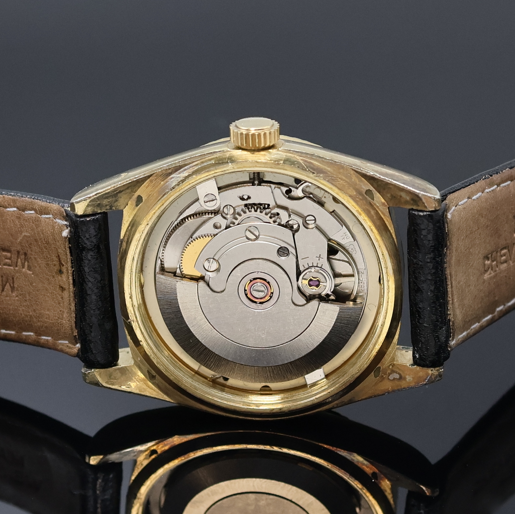 Detail d: BULOVA Super Seville Day & Date Armbanduhr, Schweiz um 1990, Automatik, verg. Geh., Stahlboden u. Krone verschr., schwarzes Zifferbl. m. aufges. ...