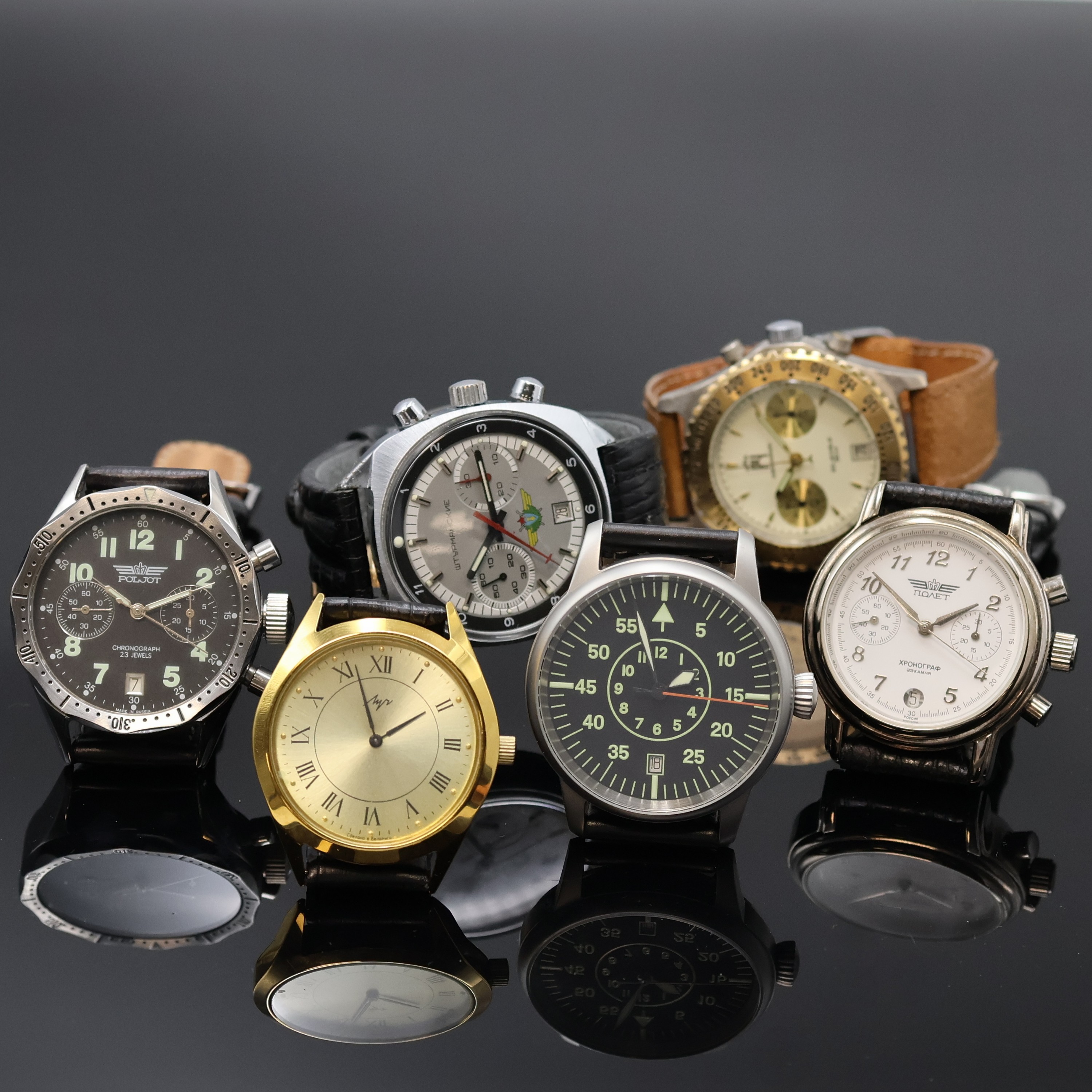 Image 27002443 - 6 Russische Armbanduhren, Russland um 1980- 2010, Handaufzug/Automatik, 4 Chronographen, ...