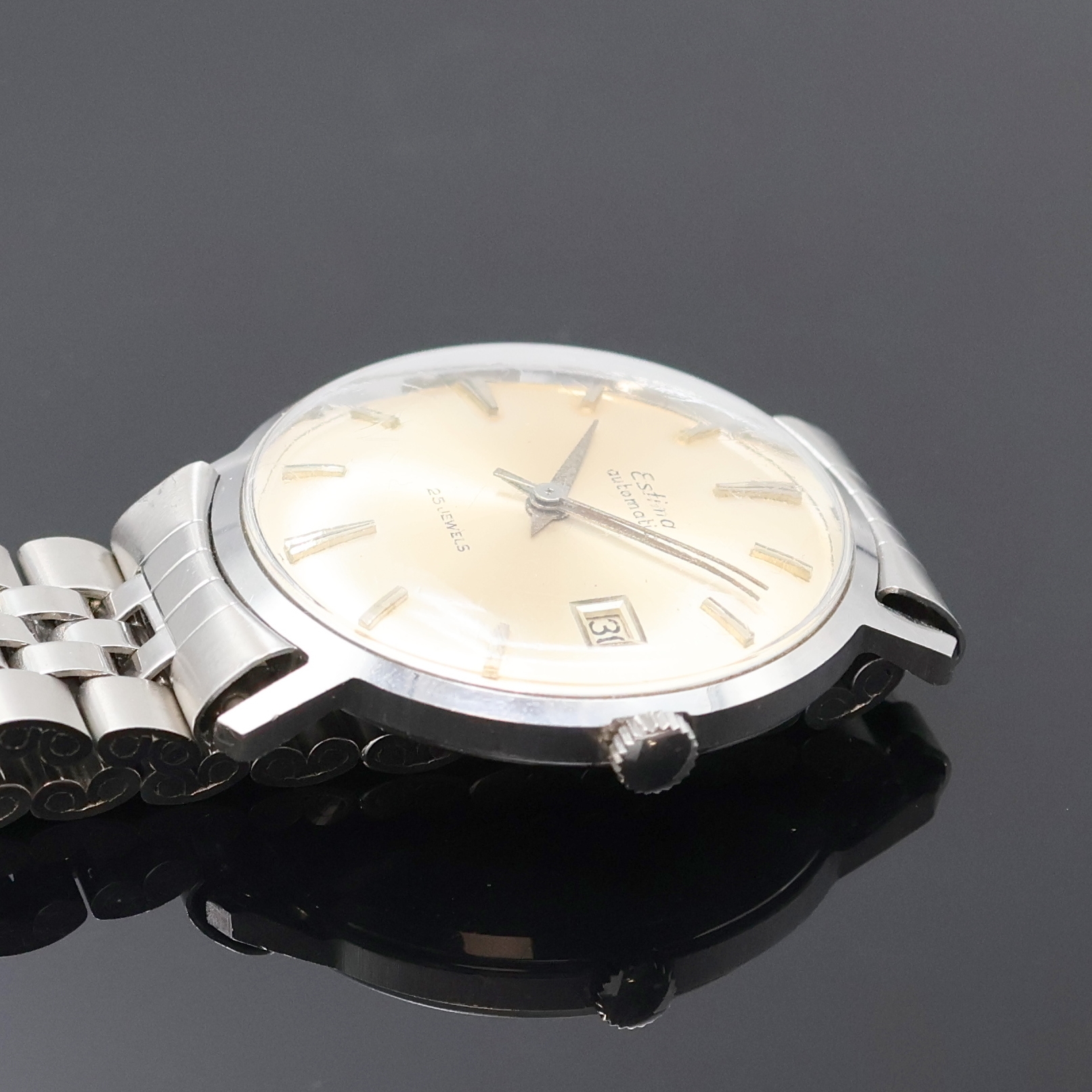 Detail g: ADRIA, ELECTION, DULFI, ESTIMA und ARCADIA 5 Armbanduhren, Schweiz um 1960, Handaufzug/Automatik, verchr./Edelstahlgeh., Böden verschr. u. gedr., ...