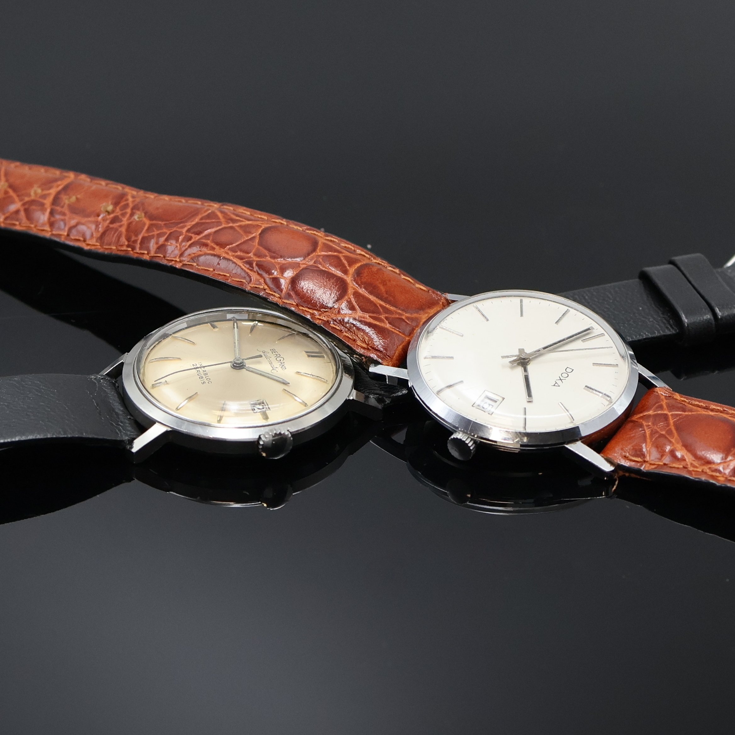 Detail c: ROYCE, BERGANA, ROYAL, DOXA und ERNEST BOREL 5 Armbanduhren, Schweiz um 1960-2000, Handaufzug u. Automatik, verchr./Stahl u. Titan, Böden verschr. ...