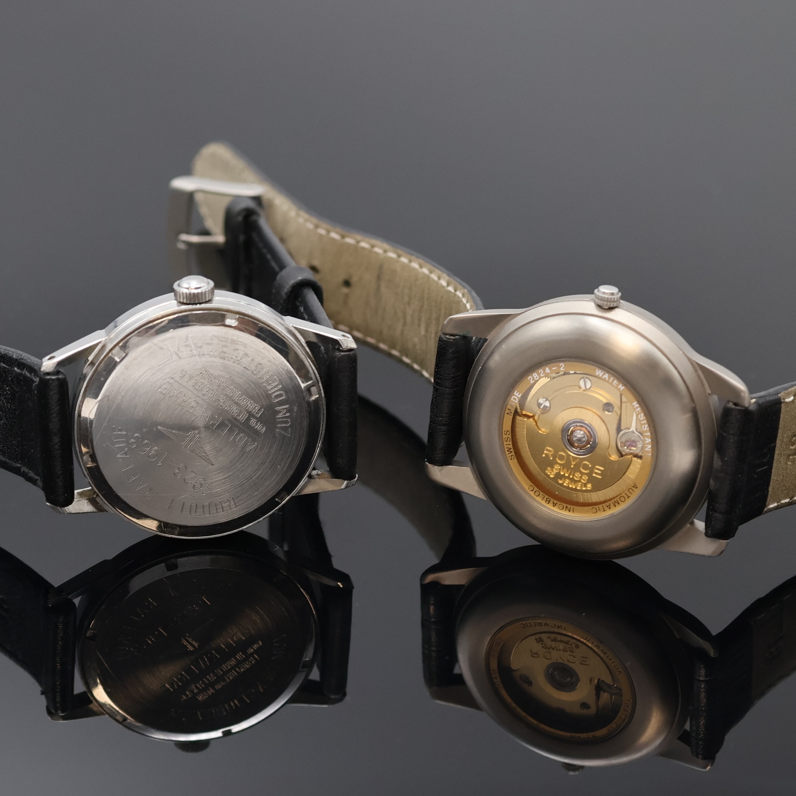 Detail f: ROYCE, BERGANA, ROYAL, DOXA und ERNEST BOREL 5 Armbanduhren, Schweiz um 1960-2000, Handaufzug u. Automatik, verchr./Stahl u. Titan, Böden verschr. ...