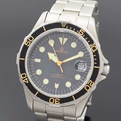 27002407a - DUGENA Poseidon Armbanduhr in Stahl, Schweiz 1980er Jahre, Automatik, Boden u. Krone ...