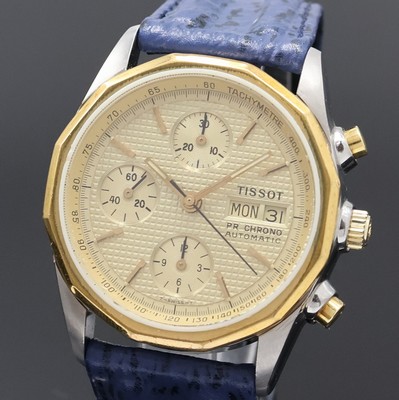 27002408a - TISSOT PR 100 Armbandchronograph in Stahl, Schweiz 1980er Jahre, Automatik, Boden u. ...