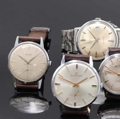 27002444a - ADRIA, ELECTION, DULFI, ESTIMA und ARCADIA 5 Armbanduhren, Schweiz um 1960, ...