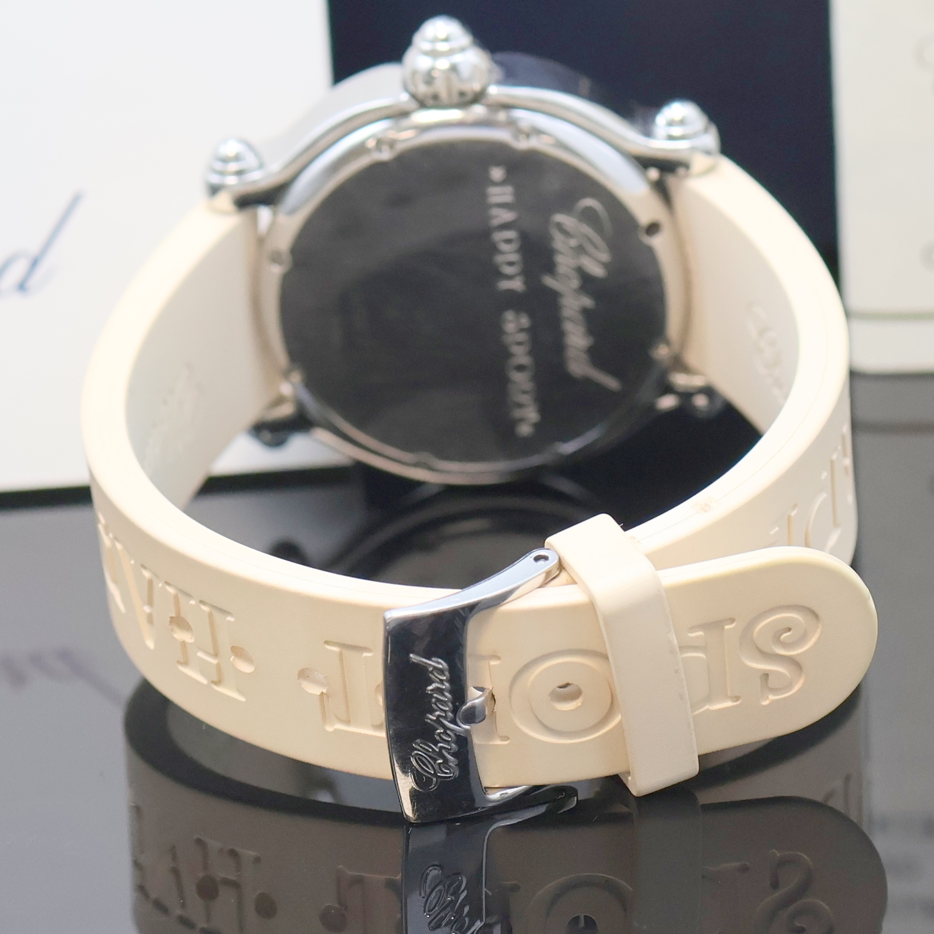 Detail c: CHOPARD Damenarmbanduhr Serie Happy Sport Modell Happy Horseshoe Referenz 8347, quarz, Edelstahlgeh. inkl. orig. Kautschukband m. orig. Dornschl., ...