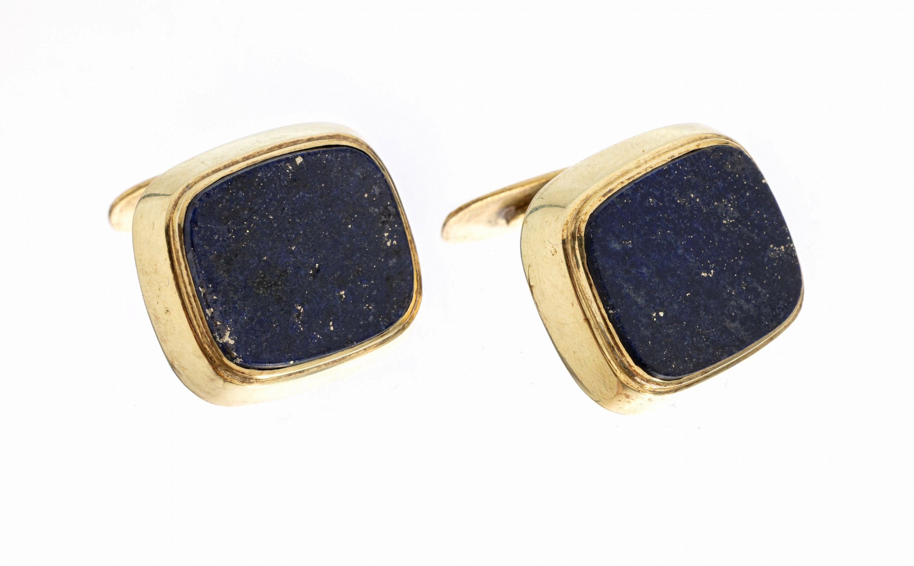 Image 27002737 - Paar 14 kt Gold Lapislazuli-Manschettenknöpfe, GG 585/000, hohl gearbeitet, schlicht, ...