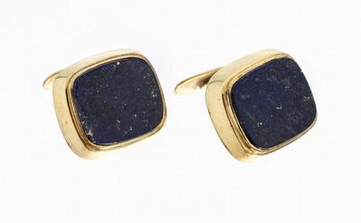 Image Paar 14 kt Gold Lapislazuli-Manschettenknöpfe, GG 585/000, hohl gearbeitet, schlicht, ...