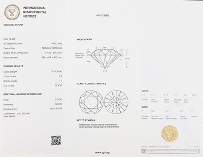 27003236a - Loser Brillant 1.19 ct light brown (Y-Z)/p1, verschweißt, Polish und Symmetry good, ...