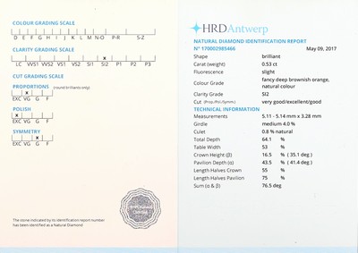 27003293c - Loser Brillant 0.53 ct fancy deep brownish orange/si2, Polish excellent, Symmetry good, ...