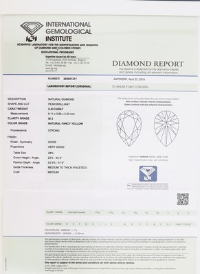 27003351a - Loser Diamant-Tropfen 0.43 ct natural fancy yellow/si2, verschweißt, Polish und Symmetry ...