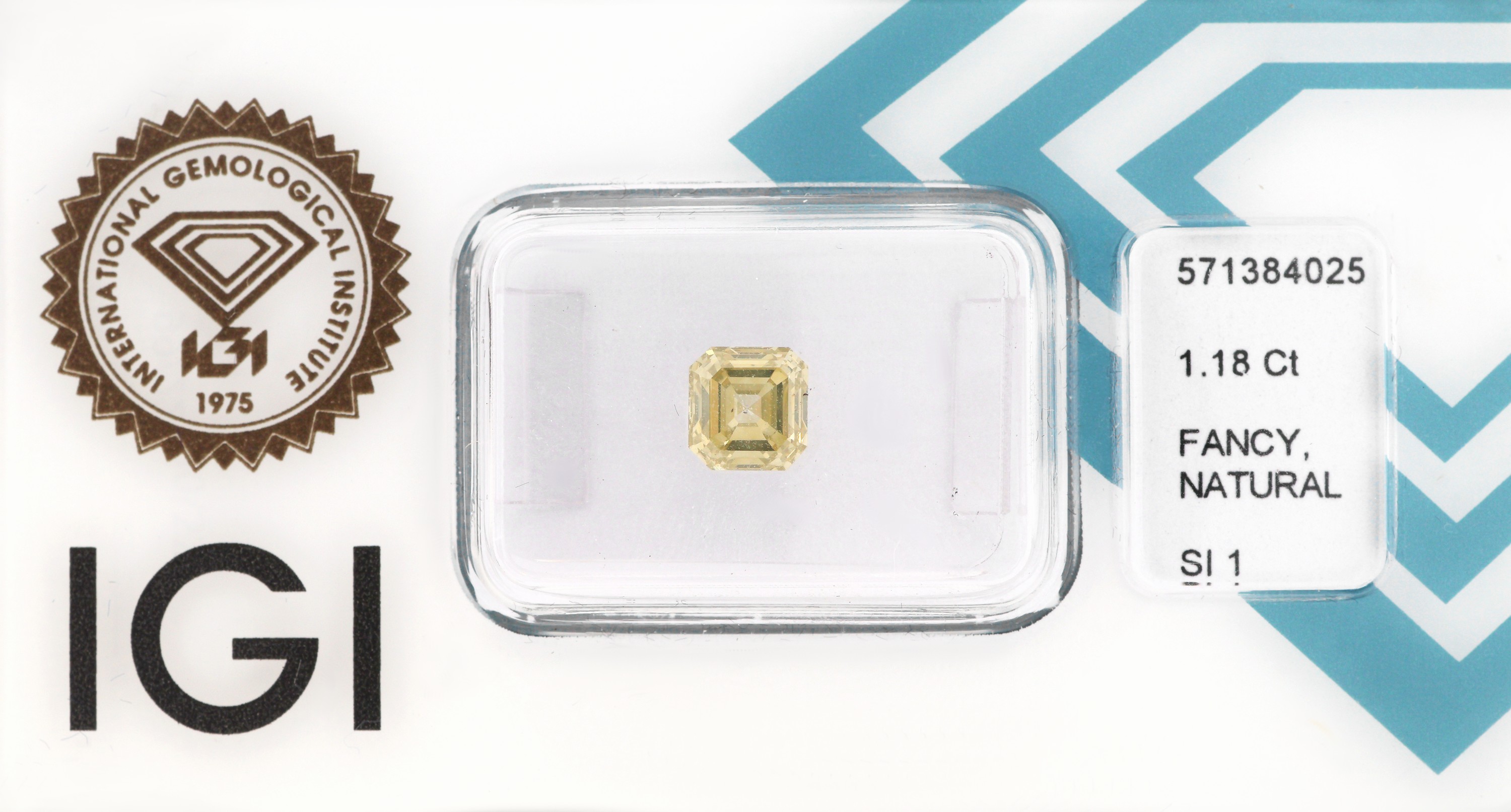 Loser Diamant 1.18 ct natural fancy greenish brownish yellow/si1, square emerald cut, Polish und Symmetry very good, Fluorescence very slight, ...