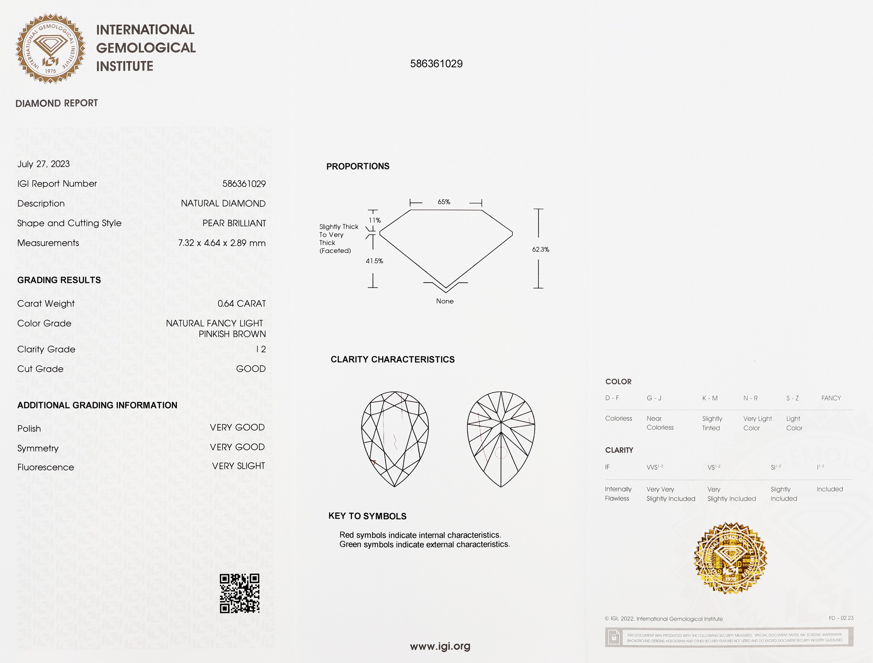 Detail a: Loser Diamant-Tropfen 0.64 ct natural fancy light pinkish brown/p2, verschweißt, Polish und Symmetry very good, Fluorescence very slight, IGI ...