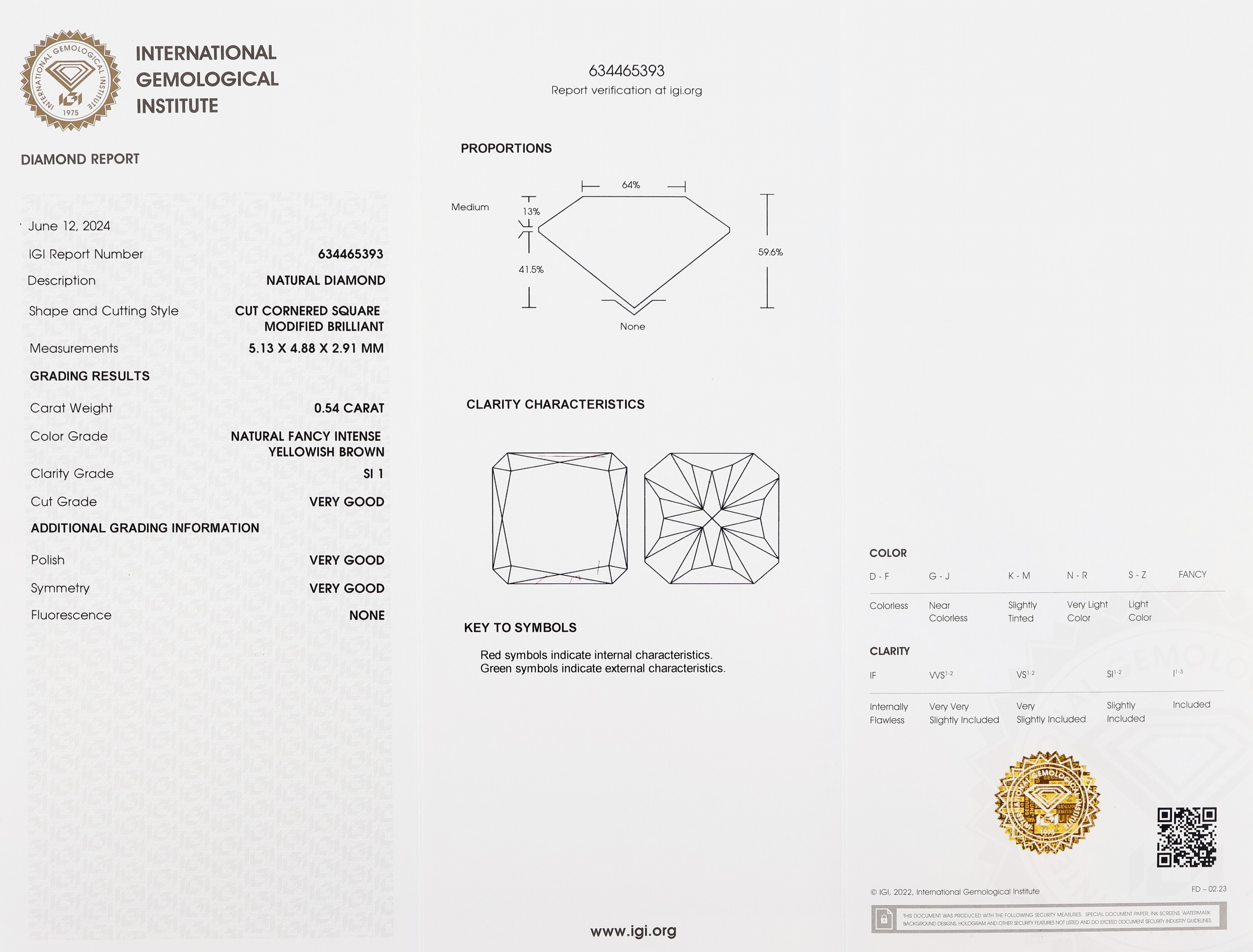 Detail a: Loser Diamant, 0.54 ct Natural Fancy Intense Yellowish Brown/si1, Cut Cornered Square, modified brilliant, verschweißt, Polish und Symmetry very ...