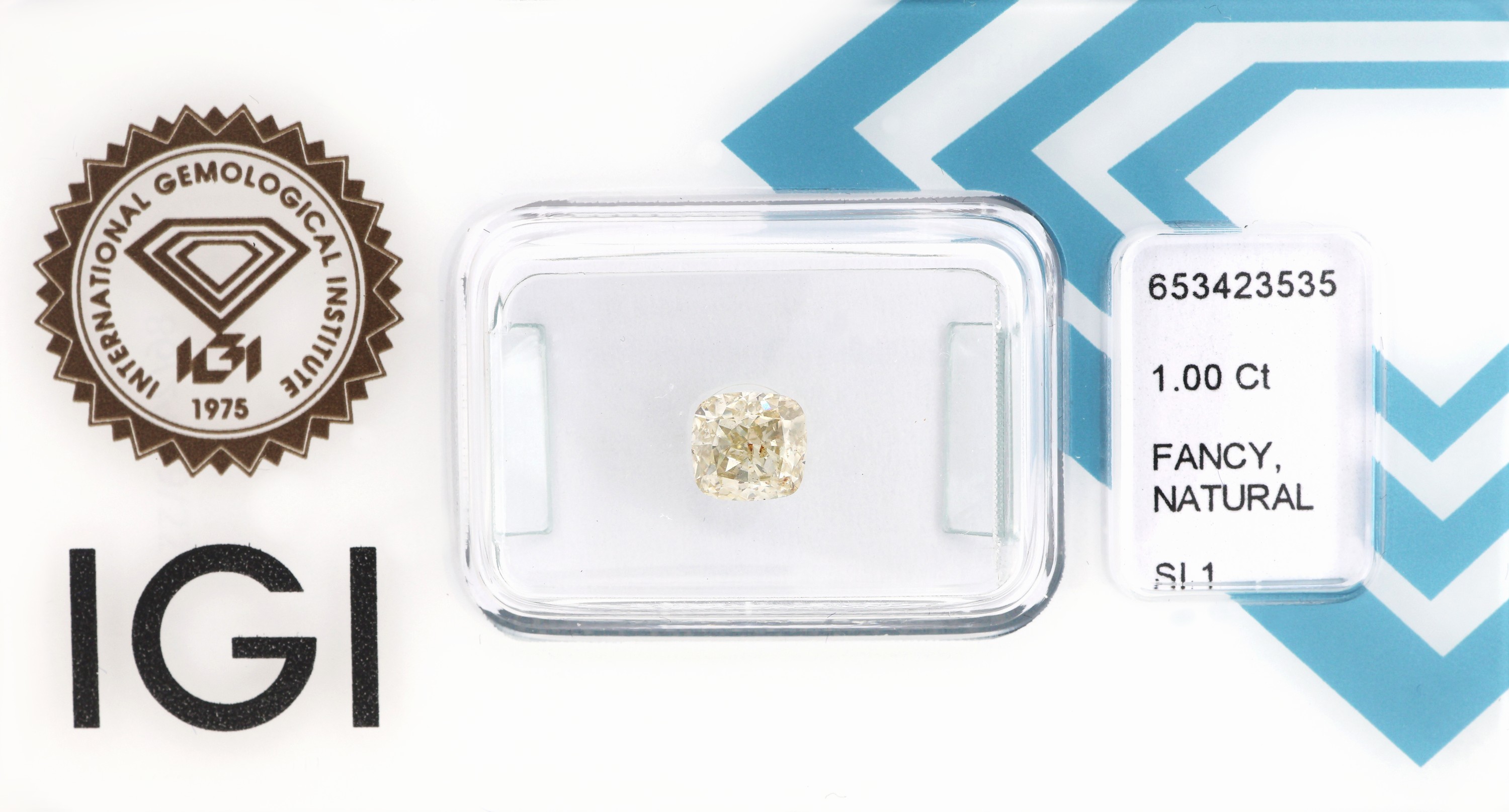 Image 27003572 - Loser Diamant, 1.0 ct Natural Fancy Light Greenish Yellow/si1, Cushion Cut, ...