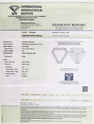 27003503a - Loser Diamant 0.21 ct light purplish pink/si1,hexagonal modified step cut, Polish und ...