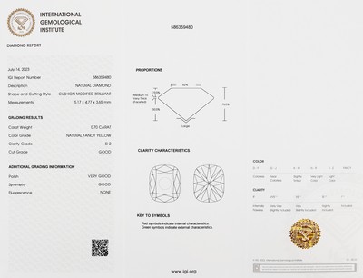 27003549a - Loser Diamant 0.70 ct Natural fancy yellow/si2, Cushion modified, verschweißt, Polish ...