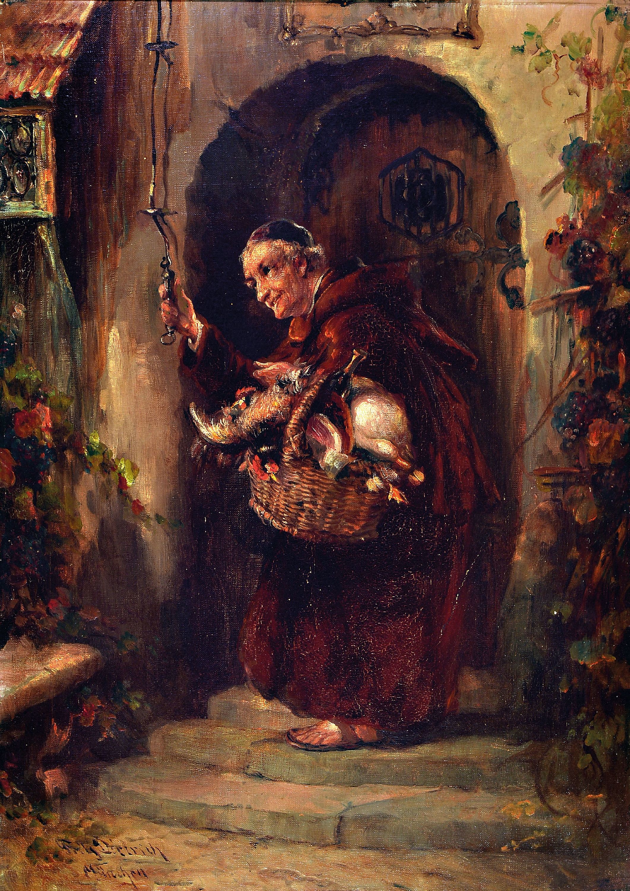 Image 27003925 - Fritz Dietrich, Münchener Genremaler des frühen 20.Jh., Mönch mit prall gefülltem ...