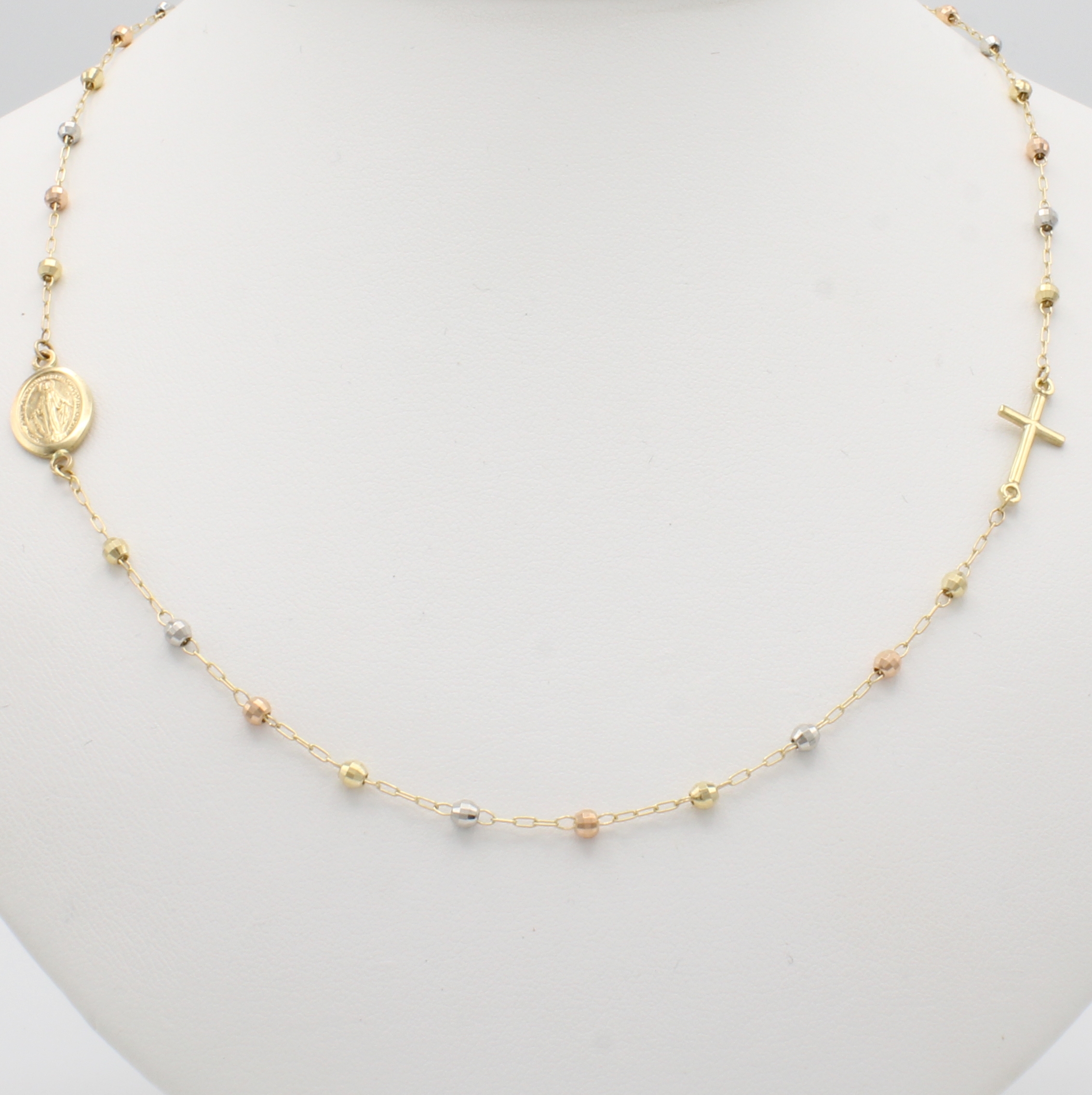 Image 27004095 - Collier, GG/RG/WG 585/000, anged. Rosenkranzmit Kreuz und Madonna, Karabinerschl., L. ...