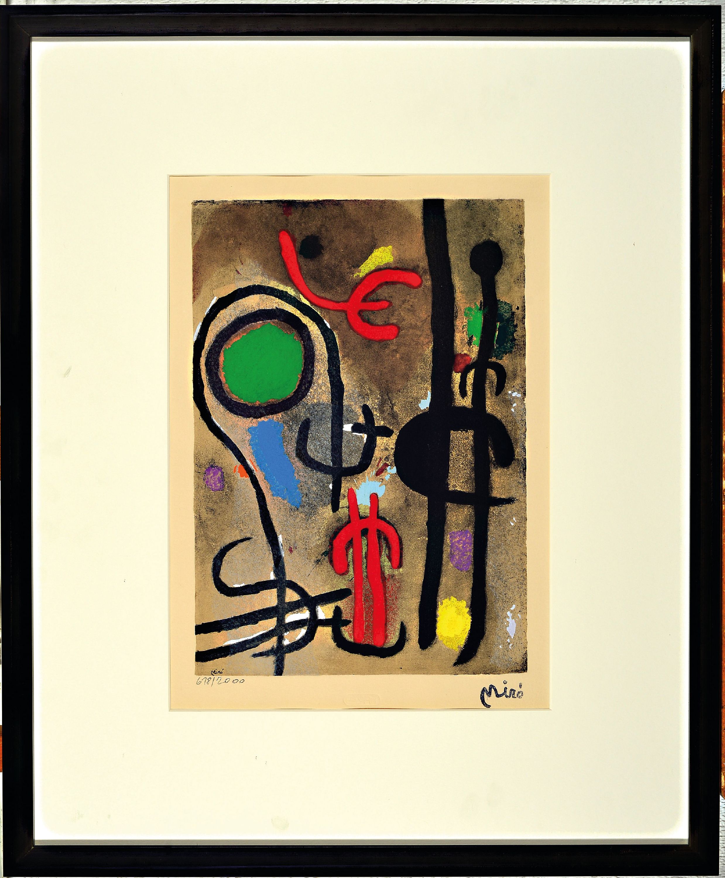 Detail k: Joan Miro, 1893-1983, Farblithographie mit Pochoir, Femme Oiseau dans la Nuit", aus der Serie "Miro Cartones 1959-1965" der Pierre ...