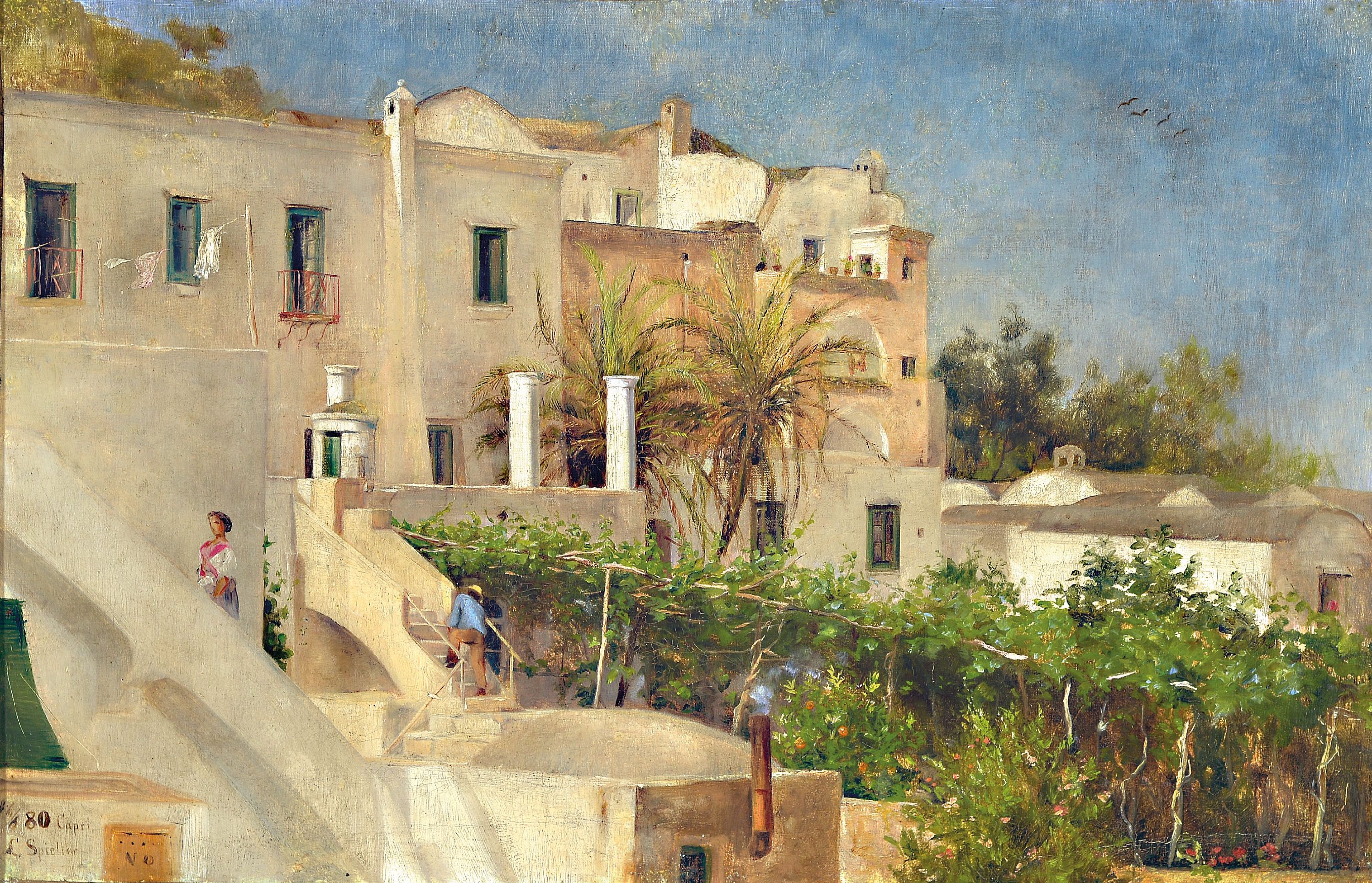 Image 27004633 - Carl Johann Spielter, 1851-1922, Häuser auf Capri, Öl/Lwd, rest., links unten sign: C. ...