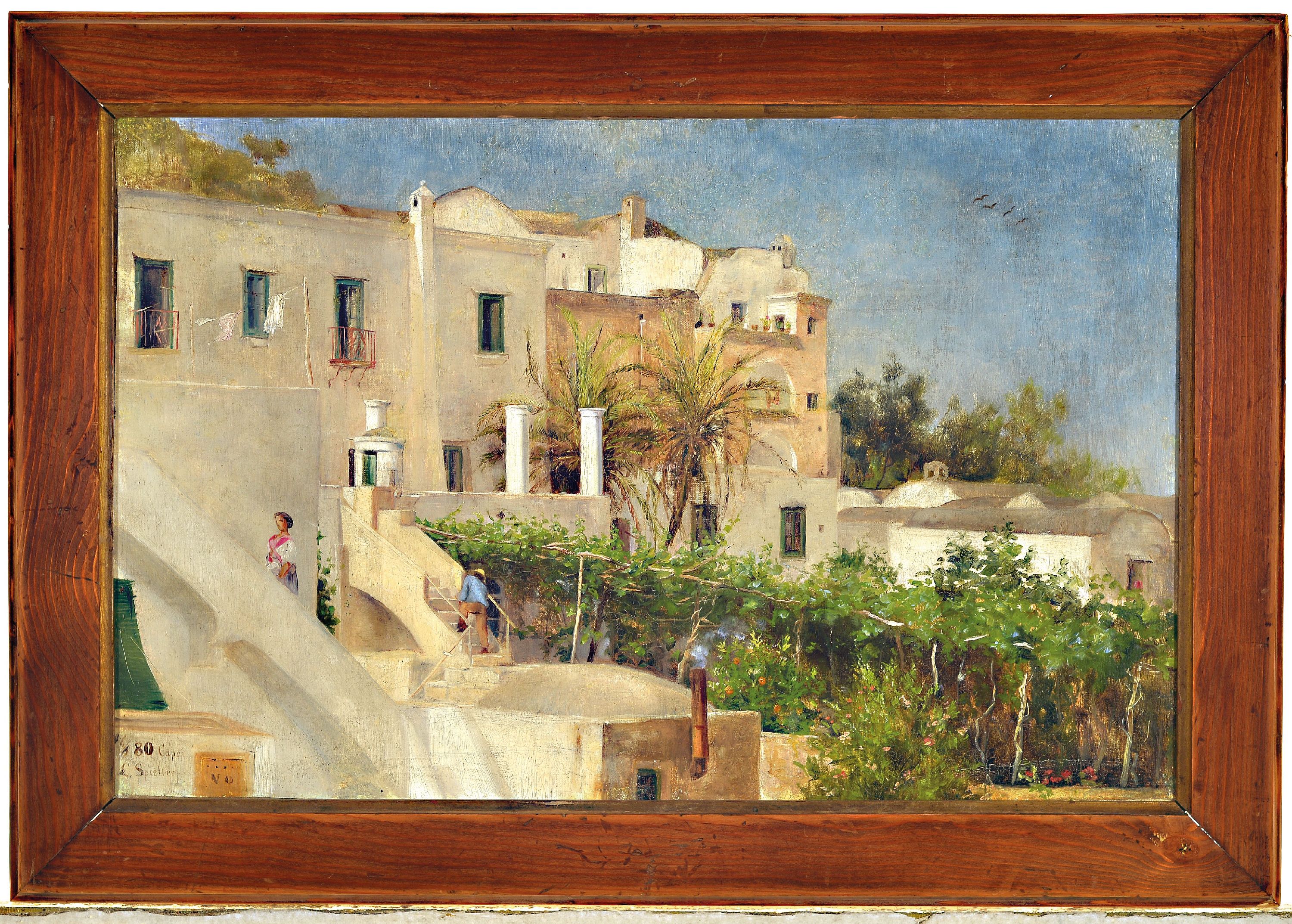Detail k: Carl Johann Spielter, 1851-1922, Häuser auf Capri, Öl/Lwd, rest., links unten sign: C. Spielter 16/6 80 Capri, ca. 34x52.5cm, R. ca. 44x60cm, ...