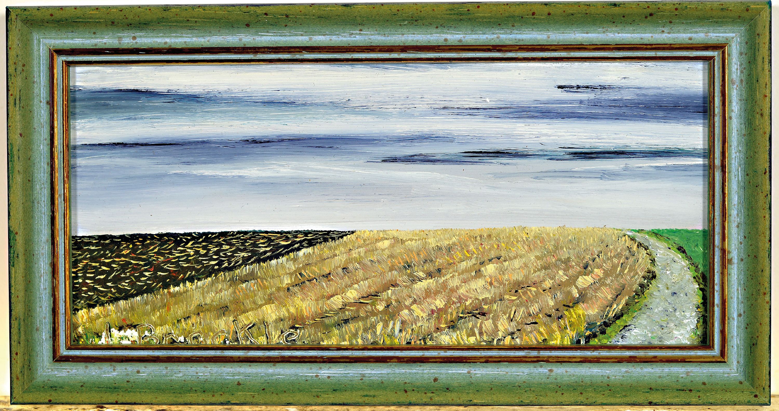 Detail k: Jakob Bräckle, 1897-1987 Bieberach an der Riß , Weite Ackerlandschaft, Öl/Malkarton, links unten sign., ca. 8x17cm, R. ca. 10x19cm, kleine ...