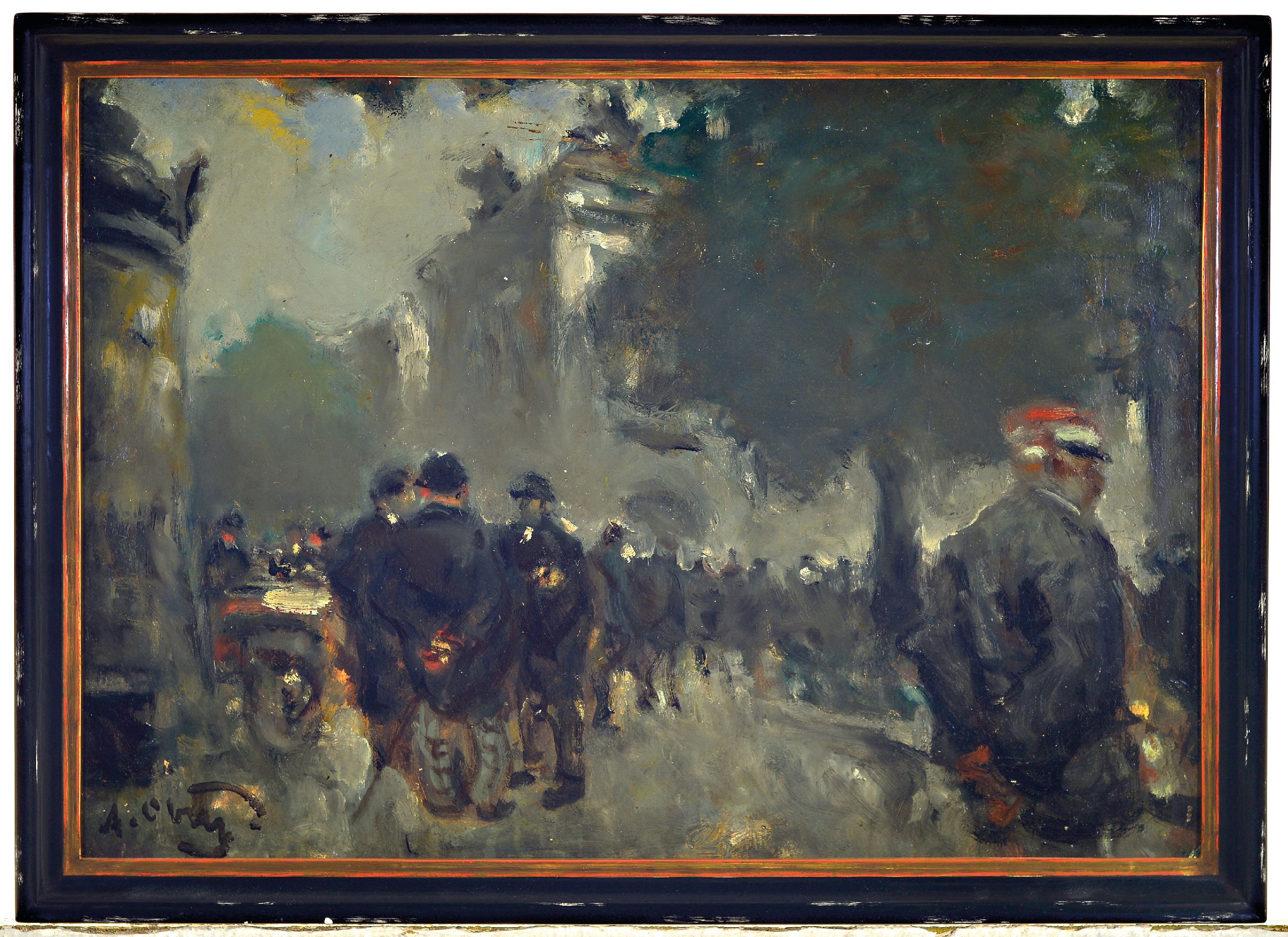 Detail k: Alexander Oscar Levy, 1881 Bonn-1947 Buffalo , Am Anhalter Bahnhof in Berlin, Öl/Malkarton, links unten sign., ca. 34x48cm, R. ca. 39x53.5cm