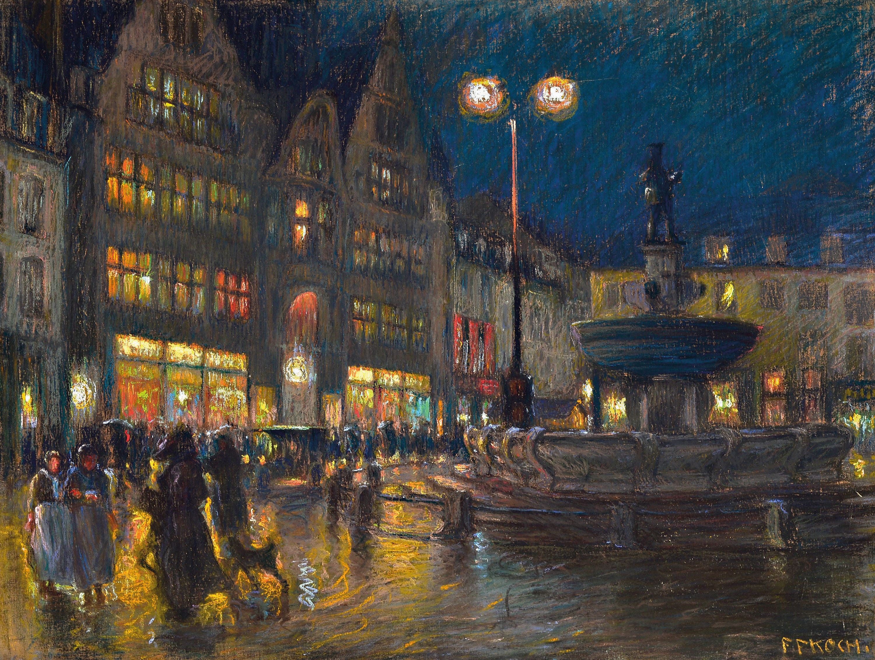 Image 27004654 - Friedrich Ferdinand Koch, 1863-1923, Abendliches Treiben auf einem Marktplatz, ...